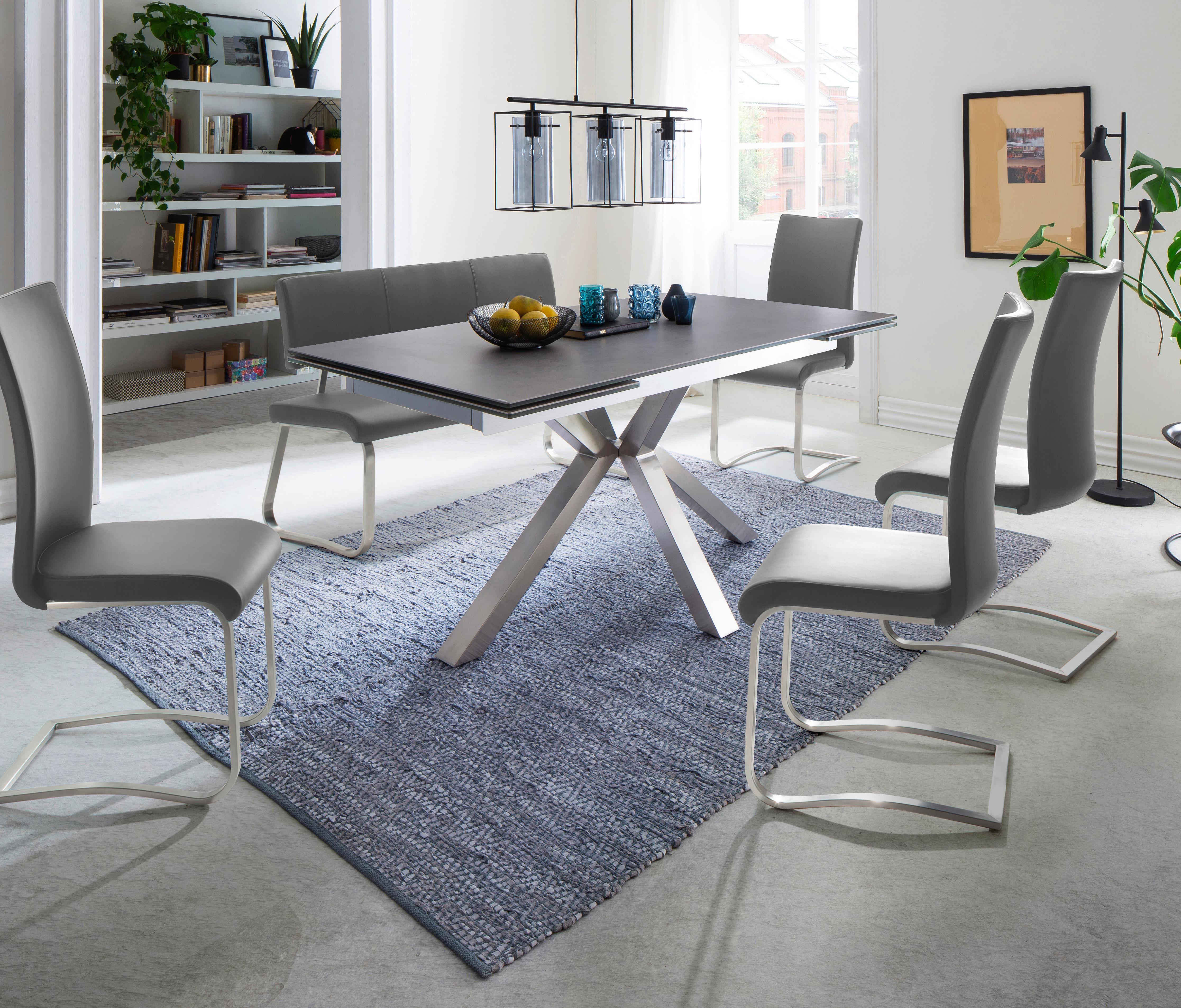 Sitzbank mit Lehne Grau Arco 175x86x59 cm - Edelstahlfarben/Grau, Design, Kunststoff/Metall (175/86/59cm) - Livetastic