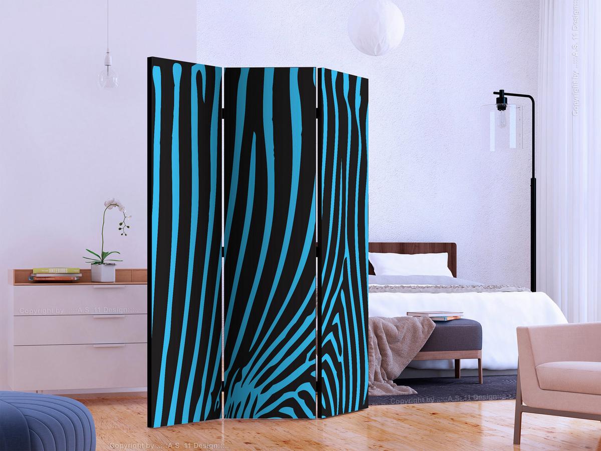 Paravent Blau Schwarz B: 135 Cm - Blau/Schwarz, Basics, Holz/Textil (135/172/3cm) - artgeist