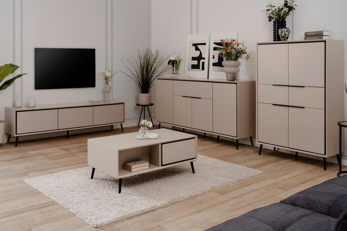 Sideboard Arona - Sandfarben/Schwarz, KONVENTIONELL, Holzwerkstoff (175/90/38cm) - Livetastic