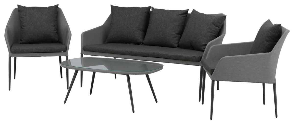 Loungegarnitur Spoga - Schwarz/Grau, KONVENTIONELL, Textil/Metall - Gardenson
