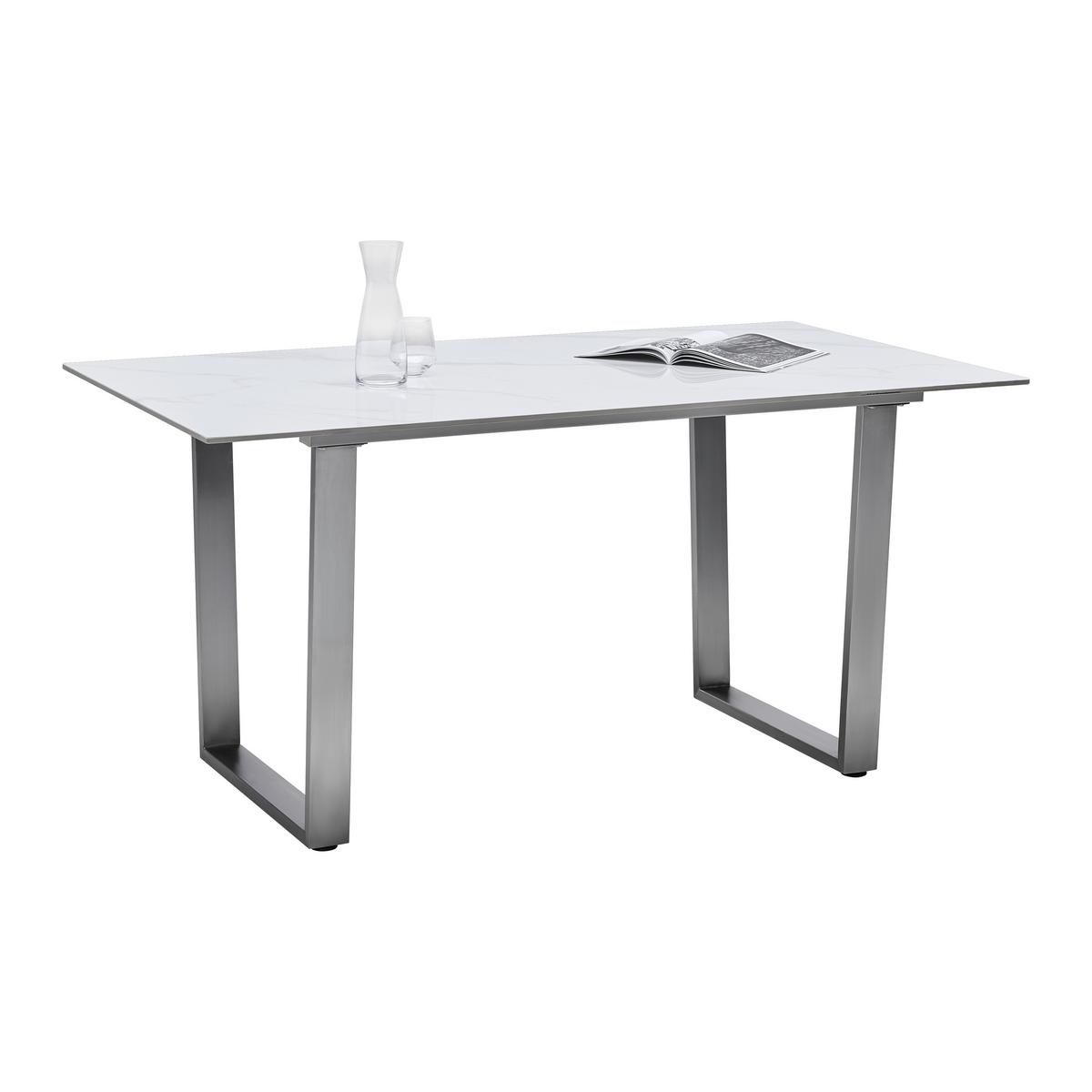 Étkezőasztal New York - nemesacélszínű/fehér, Trend, fém/kerámia (160/75/90cm) - Nedis SmartLife