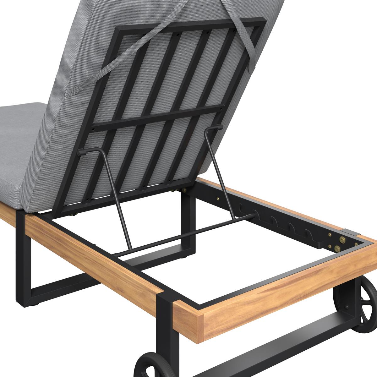 Sonnenliege Malibu - Grau, MODERN, Holz/Textil (200/95/65cm) - Beldano