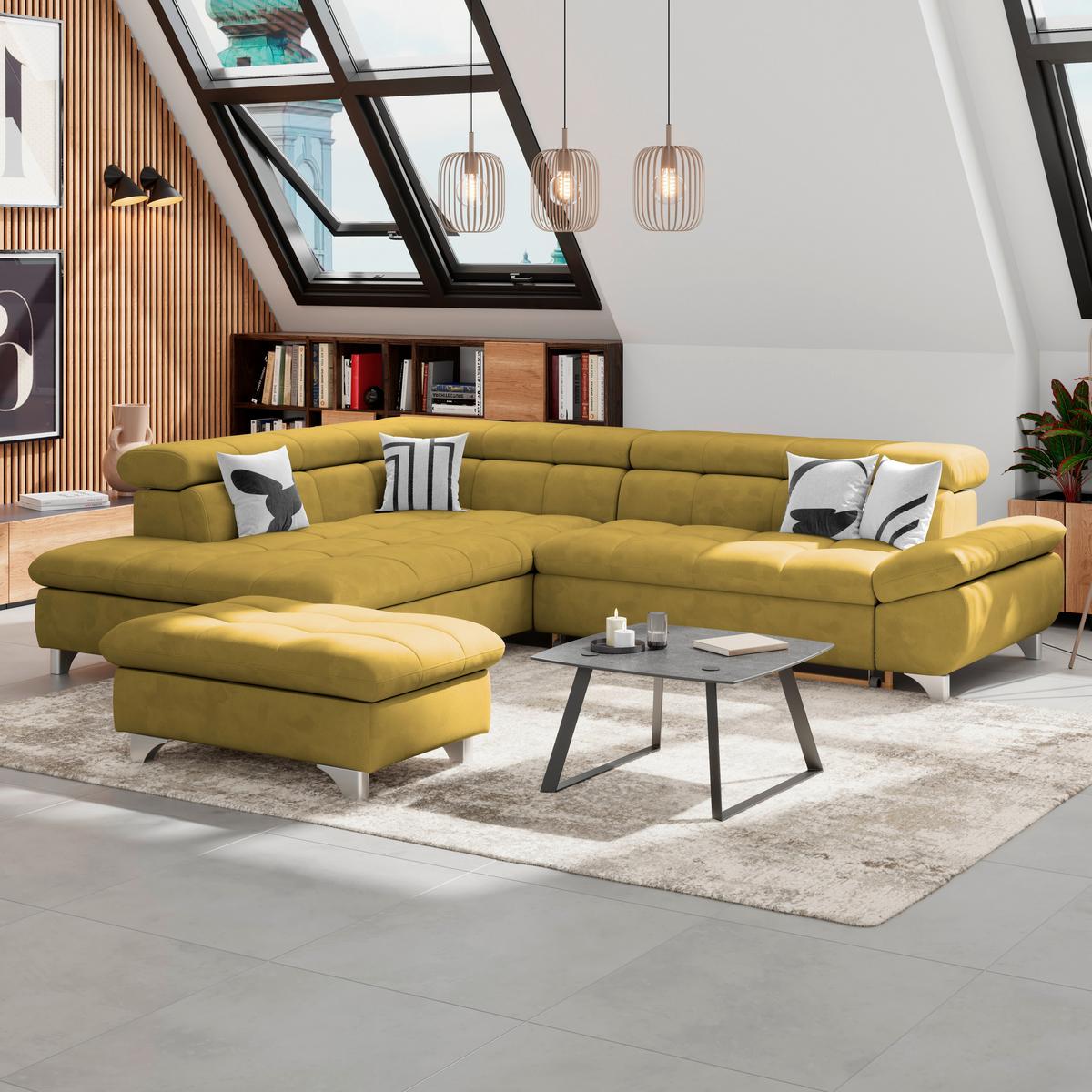 Eckbank Gemini Senfgelb, B: 234cm - Chromfarben/Senfgelb, KONVENTIONELL, Textil (234/312cm)