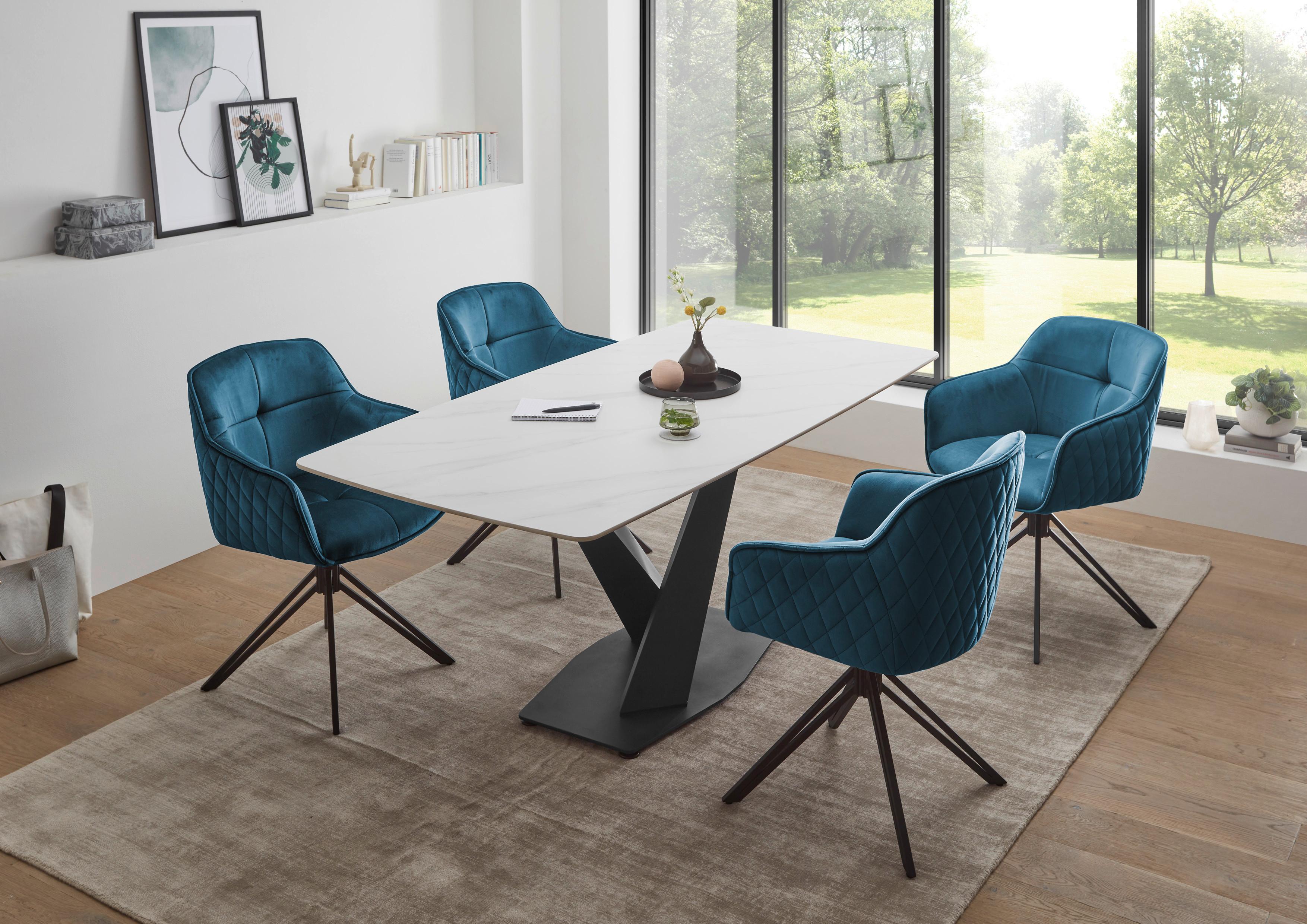 Židle s područkami EMMA, modrá - modrá/černá, Moderní, kov/textil (59/82/62cm) - MID.YOU
