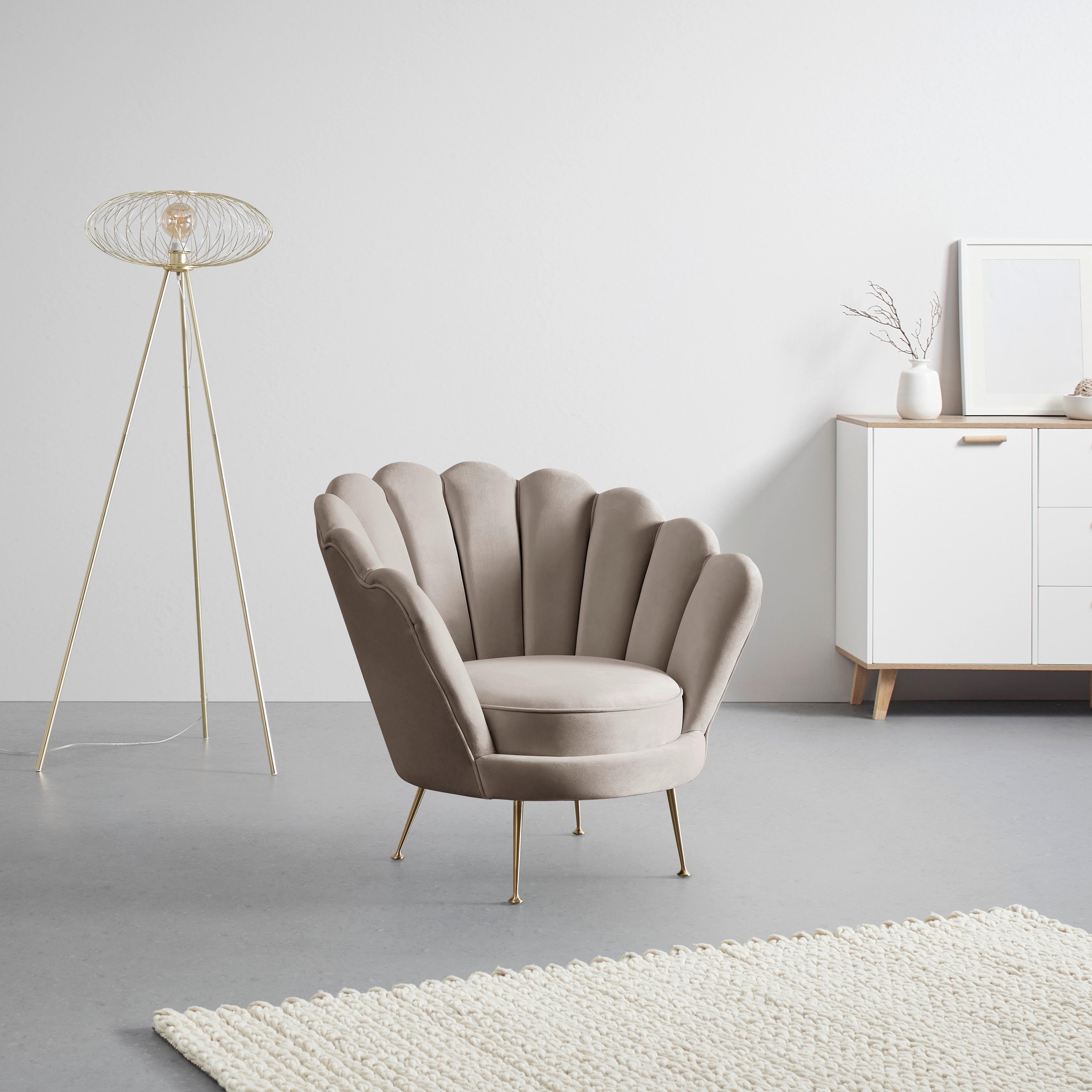 Kreslo Jellina Svetlá Hnedá - svetlohnedá/zlatá, Moderný, kov/drevo (88/80/83cm) - Bessagi Home