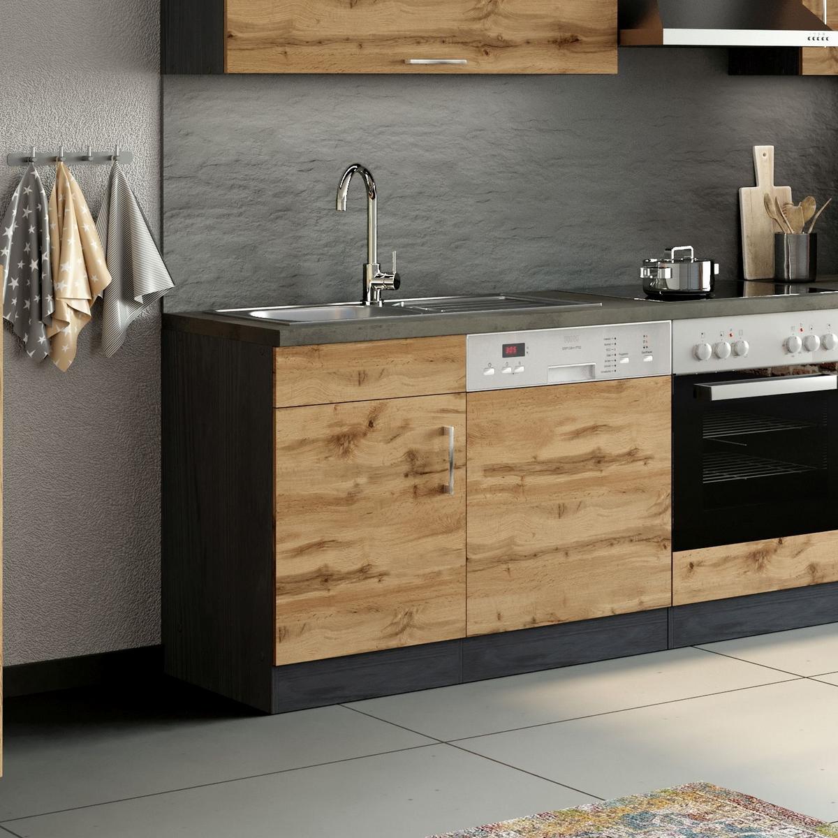 Spülenschrank Mit Spüle B: 110cm Eiche Dekor/Grau - Eichefarben, MODERN, Holzwerkstoff (110/85/60cm) - Held