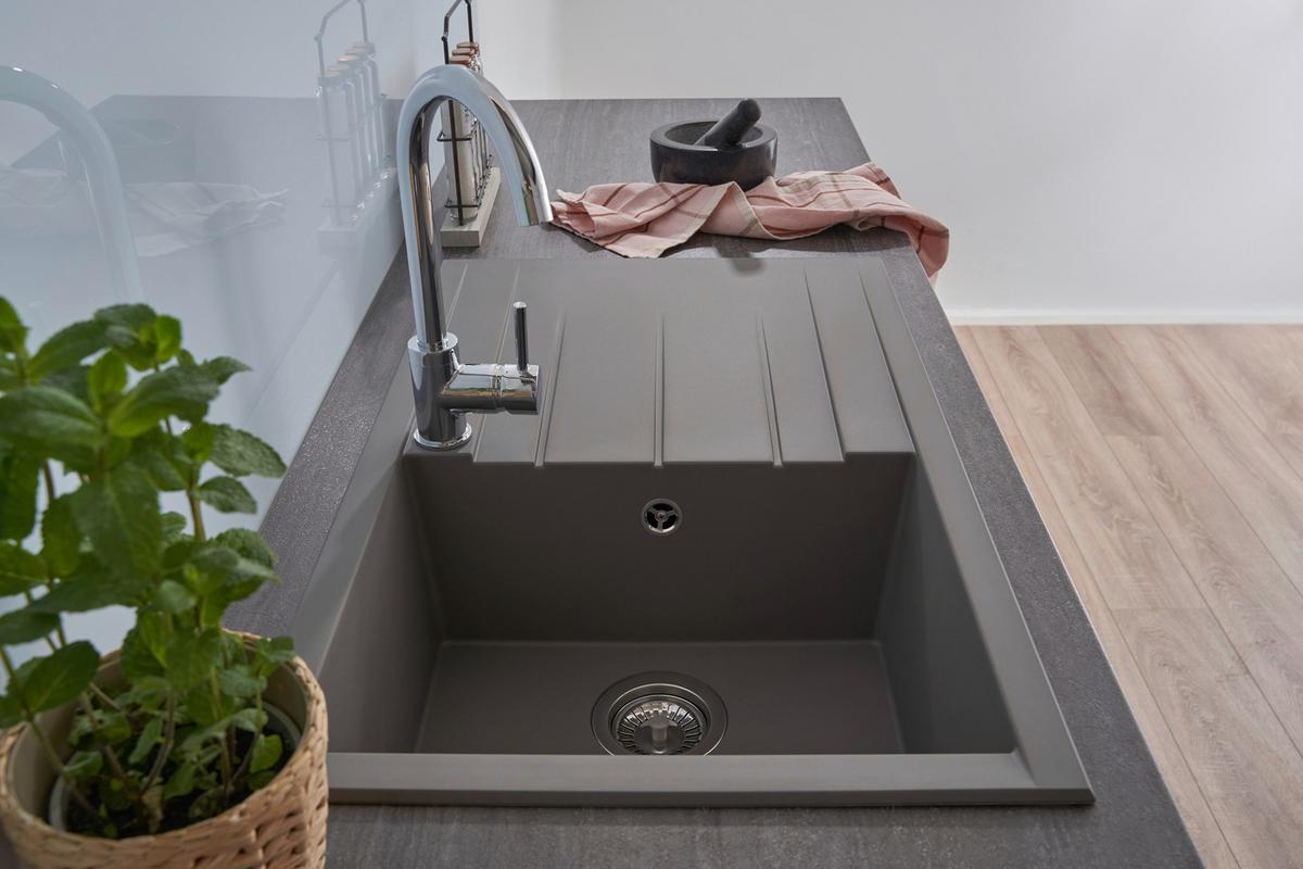 Spüle Respekta Houston Kunststein Bxt: 80x50 cm - Grau, Trend, Glas/Kunststoff (80/21/50cm) - Respekta