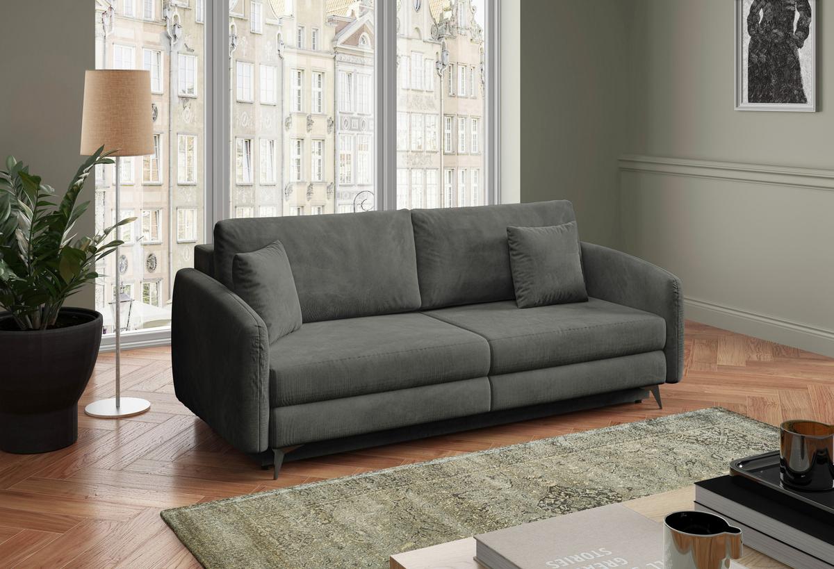 Schlafsofa Ingrid Grau B: 230cm - Creme/Schwarz, Design, Textil (230/100/103cm) - Livetastic
