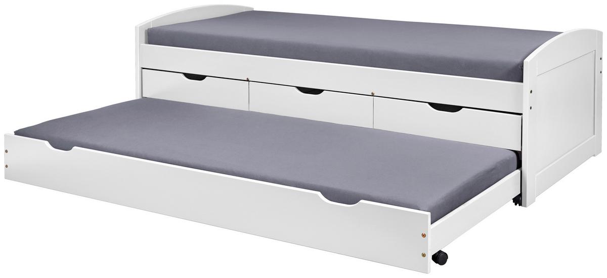 Ausziehbett Mit Lattenrost Massiv 90x190 Cm Ulli Weiß - Weiß/Braun, MODERN, Holz/Holzwerkstoff (90/190cm) - MID.YOU