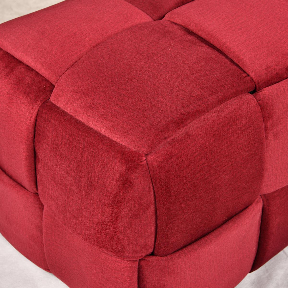 Obdĺžniková taburetka ELLIOT vín.červený zamat, max. 120 kg - čierna/vínovočervená, Modern, drevo/textil (124/41/46cm) - Mömax