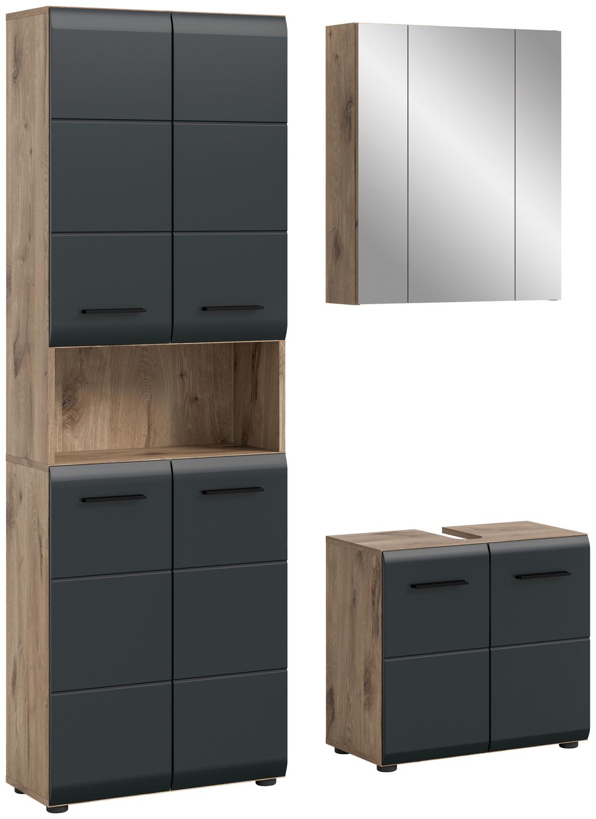 Badezimmer Ice Schwarz/Eiche Dekor B: 120cm - Eiche dunkel/Schwarz, Basics, Holzwerkstoff (120cm) - MID.YOU