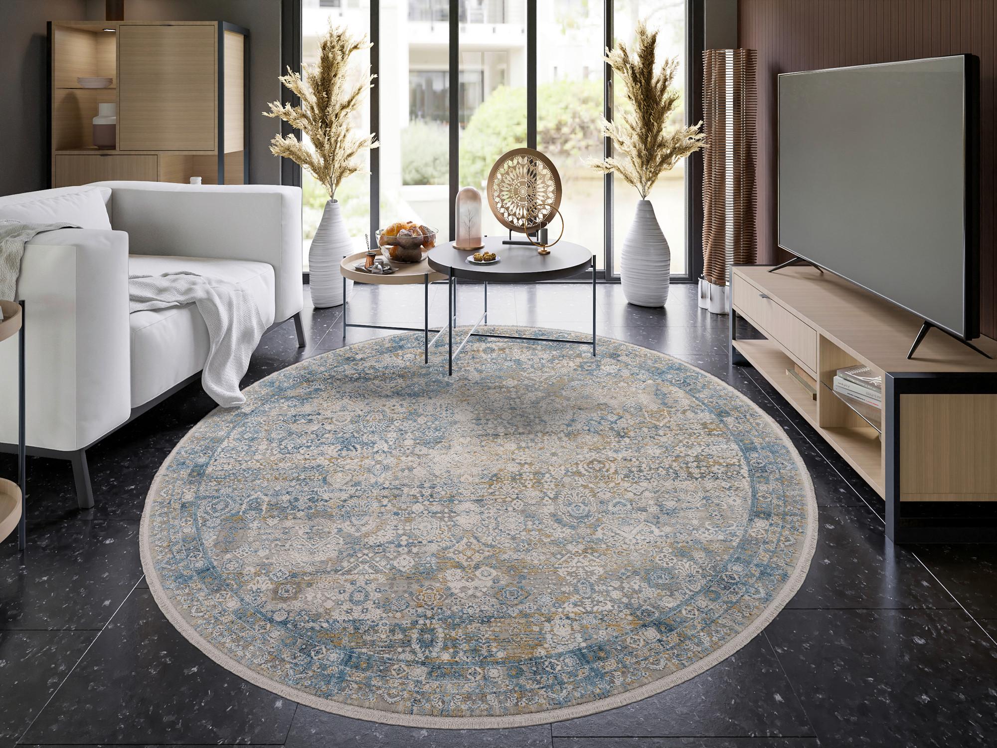 Webteppich Blau/Grau Toulon Rund Ø 240 cm - Blau/Grau, Design, Textil (240cm) - Dieter Knoll
