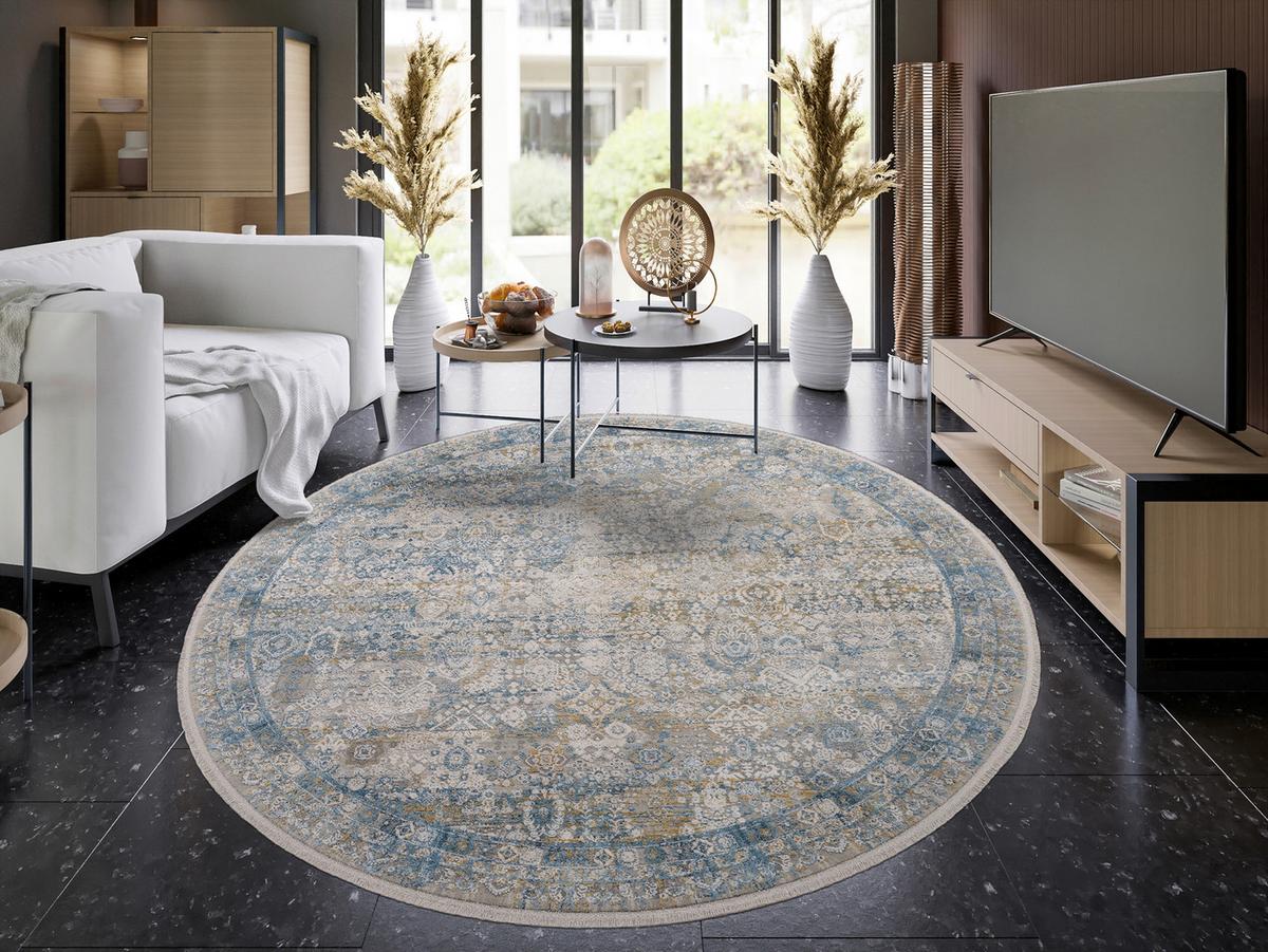 Webteppich Toulon Blau/Grau Rund Ø 200 cm - Blau/Grau, Design, Textil (200cm) - Dieter Knoll