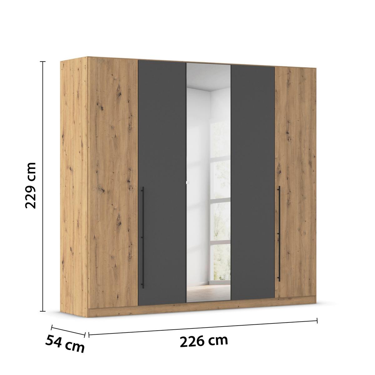 Kleiderschrank Safari B: 226 cm - Eiche Artisan/Grau, KONVENTIONELL, Holzwerkstoff (226/229/54cm)