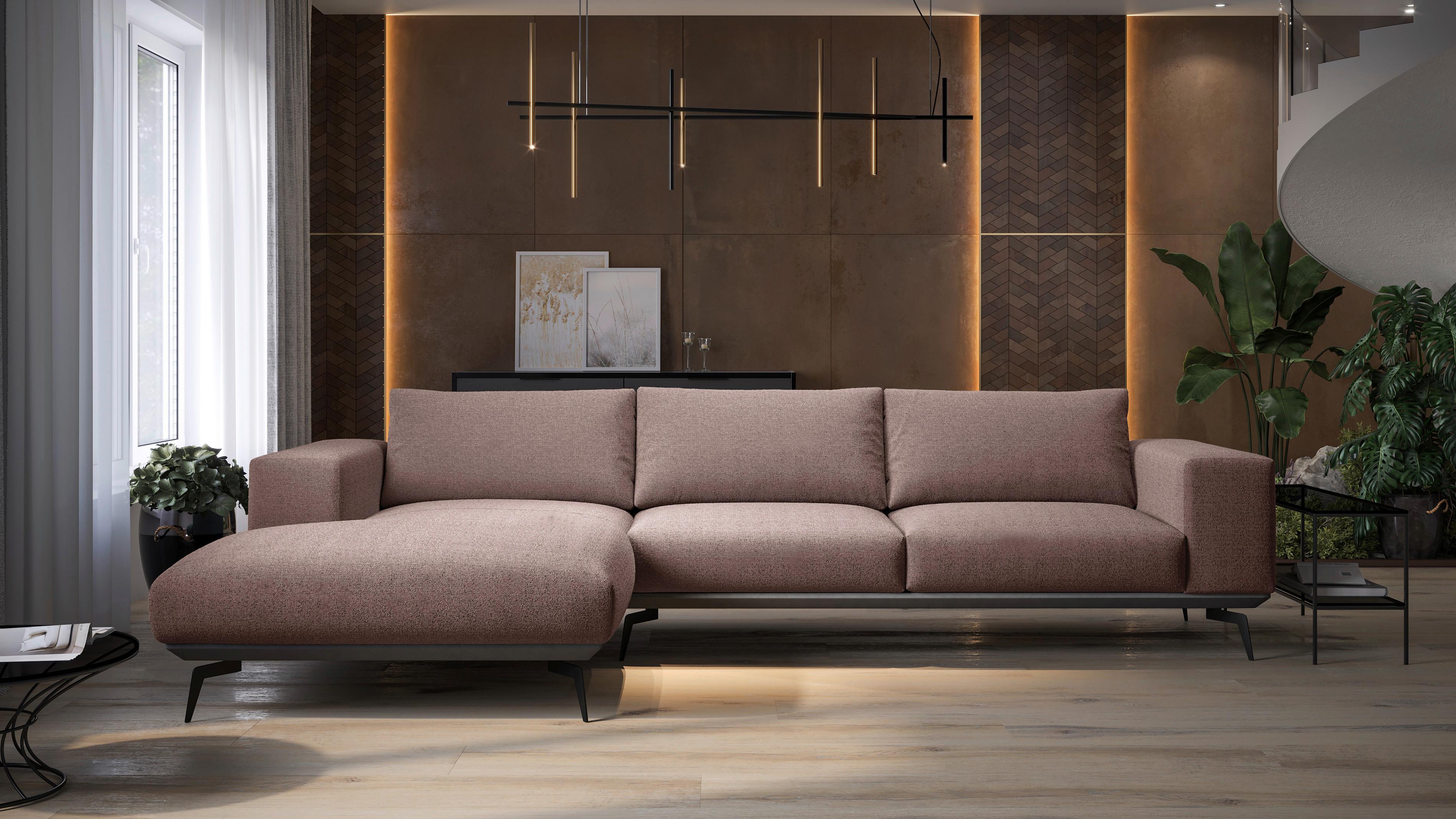 Ecksofa Albero - Bordeaux/Schwarz, Design, Holz/Textil (180/330cm) - MID.YOU