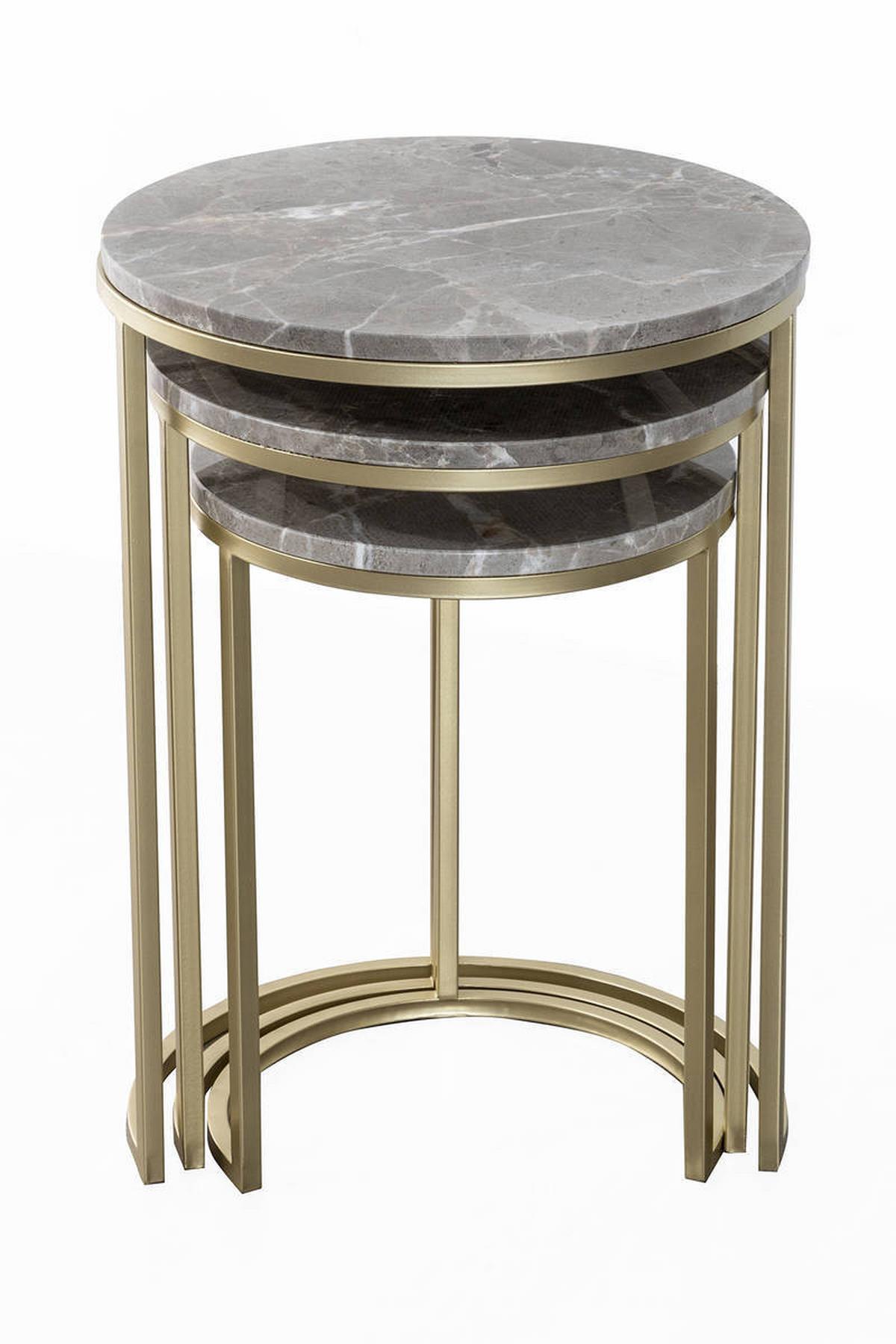 Beistelltisch 3-Teilig Tria Grau/Goldfarben - Goldfarben/Grau, Trend, Stein/Metall - Kayoom
