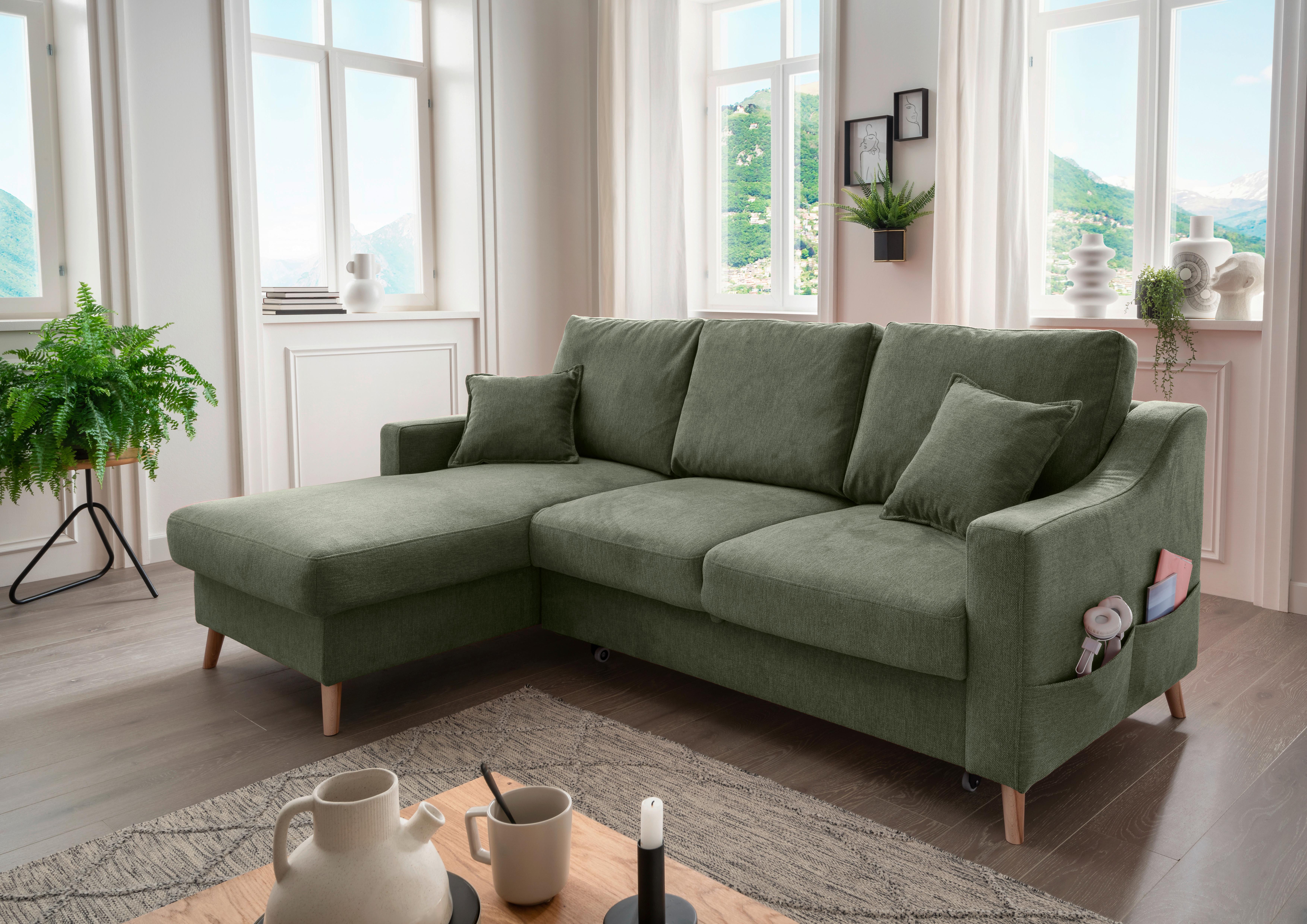 Ecksofa Valentina Dunkelgrün S: 150x228 Cm - Dunkelgrün/Naturfarben, MODERN, Textil (150/228cm) - Livetastic