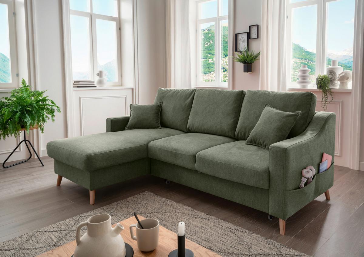 Ecksofa Valentina Dunkelgrün S: 150x228 Cm - Dunkelgrün/Naturfarben, MODERN, Textil (150/228cm) - Livetastic