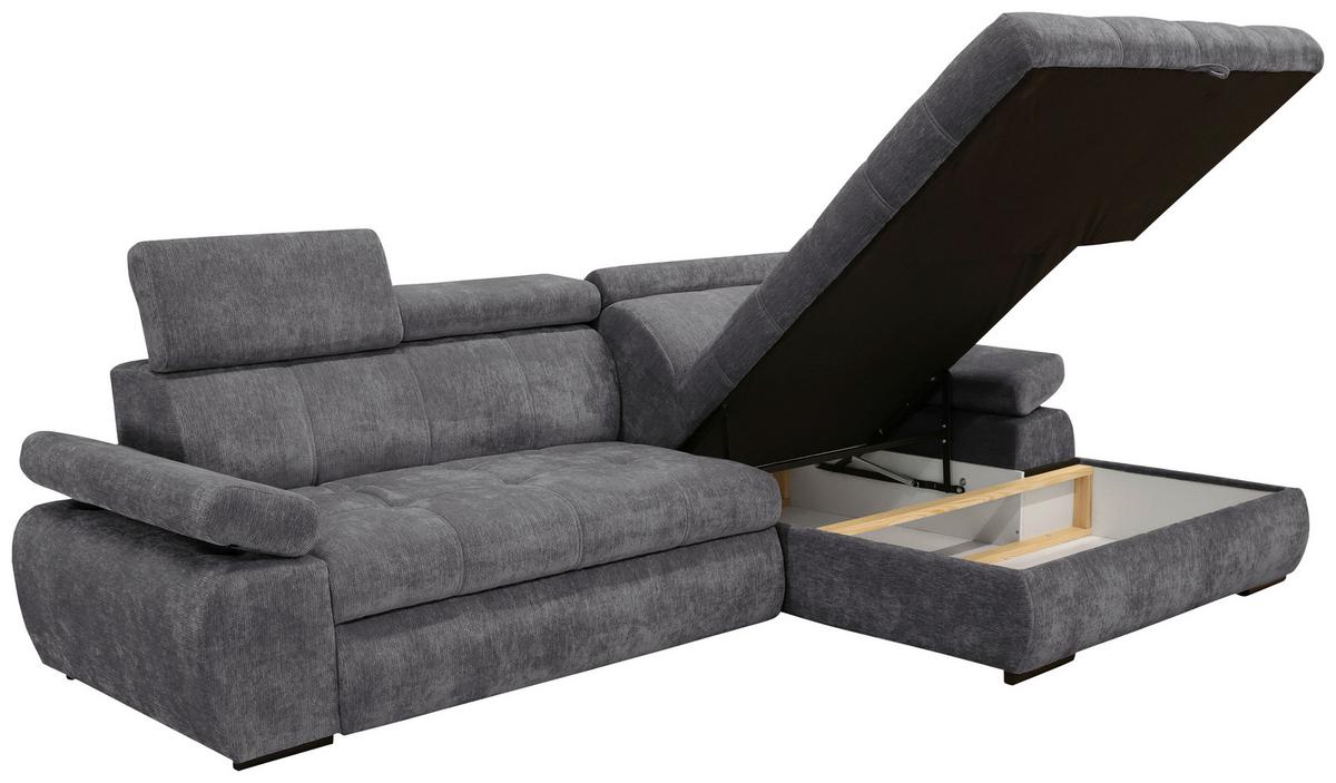 Rohová sedačka VEGAS, pravá, tmavosivá ženilka - čierna/tmavosivá, Design, drevo/textil (294/173cm)
