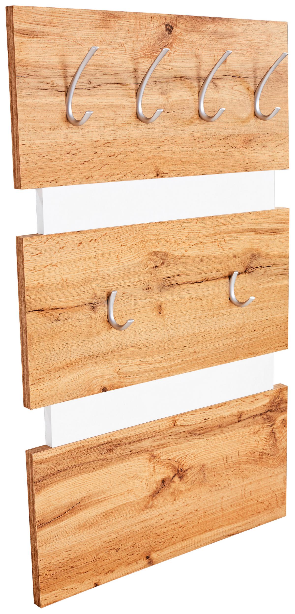 Garderobenpaneel Eiche Dekor/ Weiß Mit 6 Haken B: 70 cm - Eichefarben/Weiß, MODERN, Holzwerkstoff/Kunststoff (70/99/2cm)