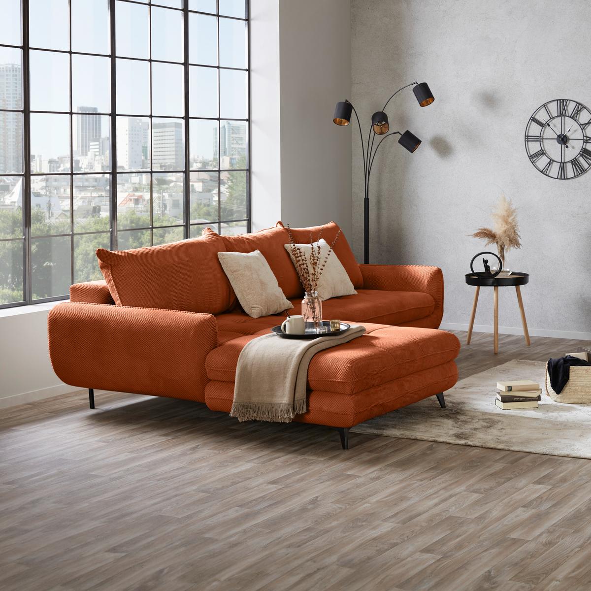 Ecksofa Wave - Schwarz/Orange, MODERN, Textil (189/266cm)