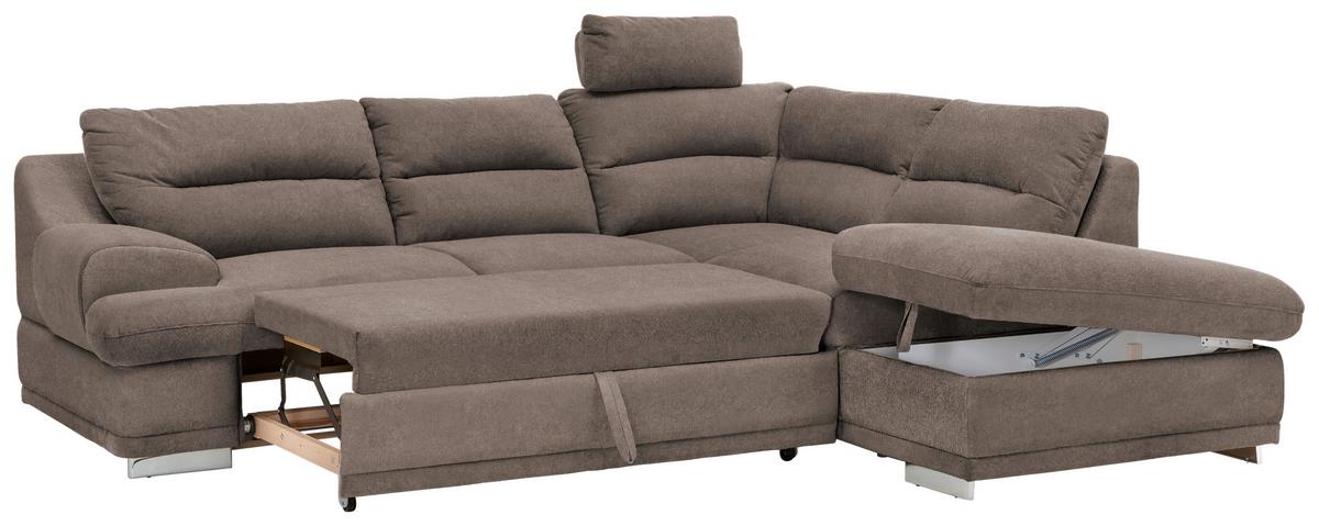 Ecksofa mit Schlaffunktion & Bettkasten Seaside Braun - Chromfarben/Braun, KONVENTIONELL, Textil (264/217cm) - MID.YOU