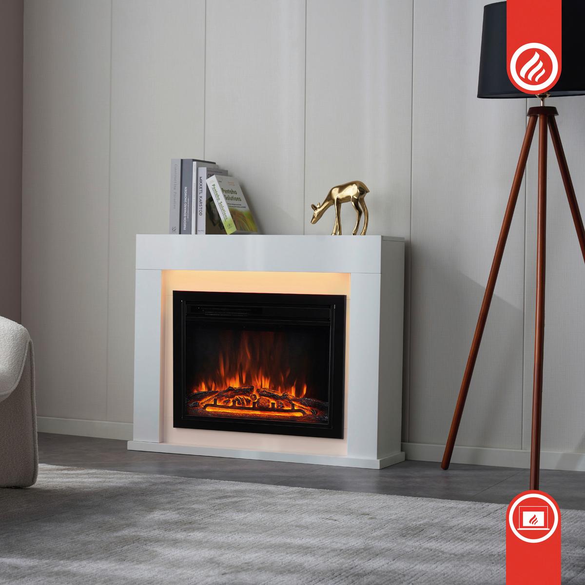 Elektrokamin Matti - Weiß, Basics, Glas/Holzwerkstoff (95,0/77,0/26,0cm)