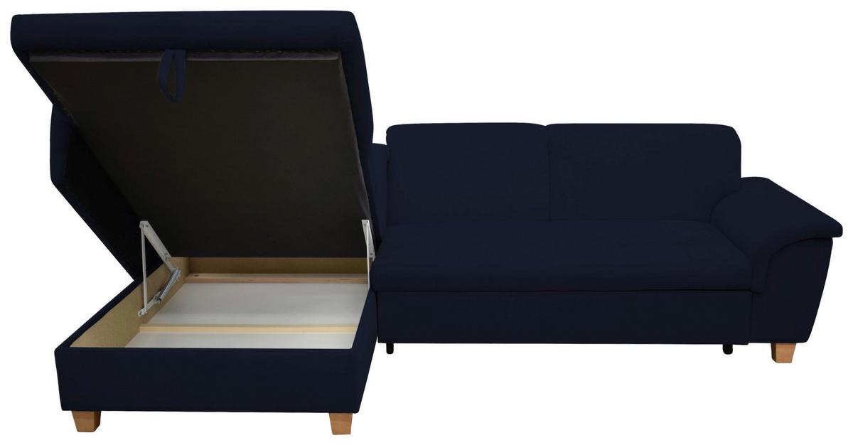 Ecksofa Mit Schlaffunktion & Bettkasten Franzi Blau - Eichefarben/Dunkelblau, KONVENTIONELL, Textil (170/279cm) - MID.YOU