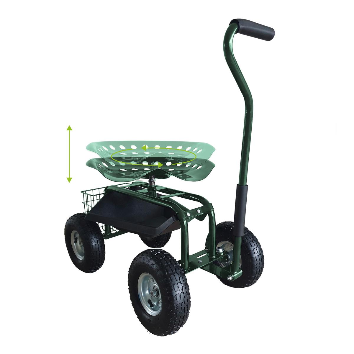 Gartengerätewagen Mit Sitz Grün - Dunkelgrün, Basics, Kunststoff/Metall (81/45/86cm) - Ambia Garden