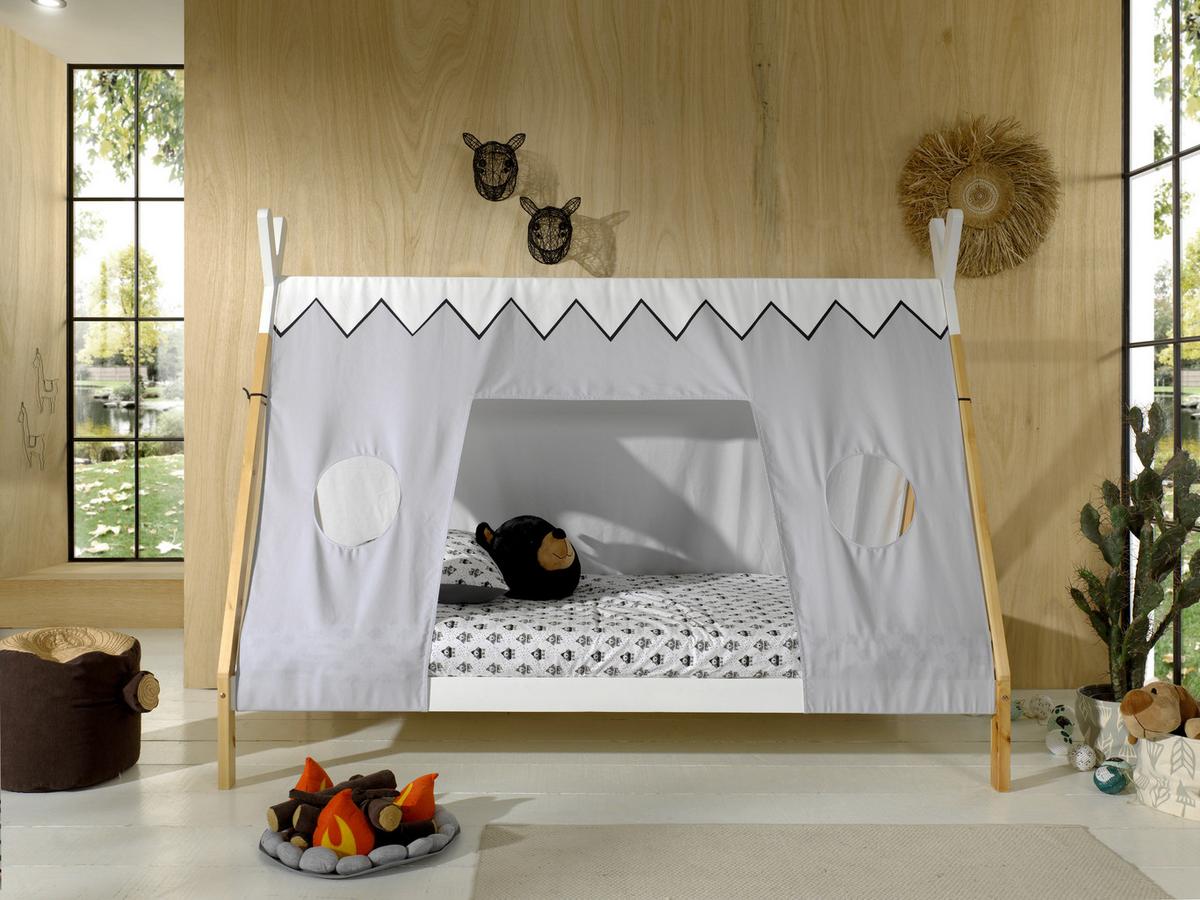 Hausbett Tipi Weiß Lackiert 90x200cm - Weiß/Kieferfarben, MODERN, Holz (90/200cm) - MID.YOU