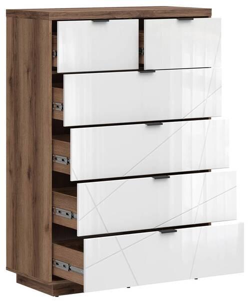Kommode Forn Chest Of Drawers - Eichefarben/Weiß Hochglanz, Design, Holzwerkstoff (90/130,5/42,5cm)