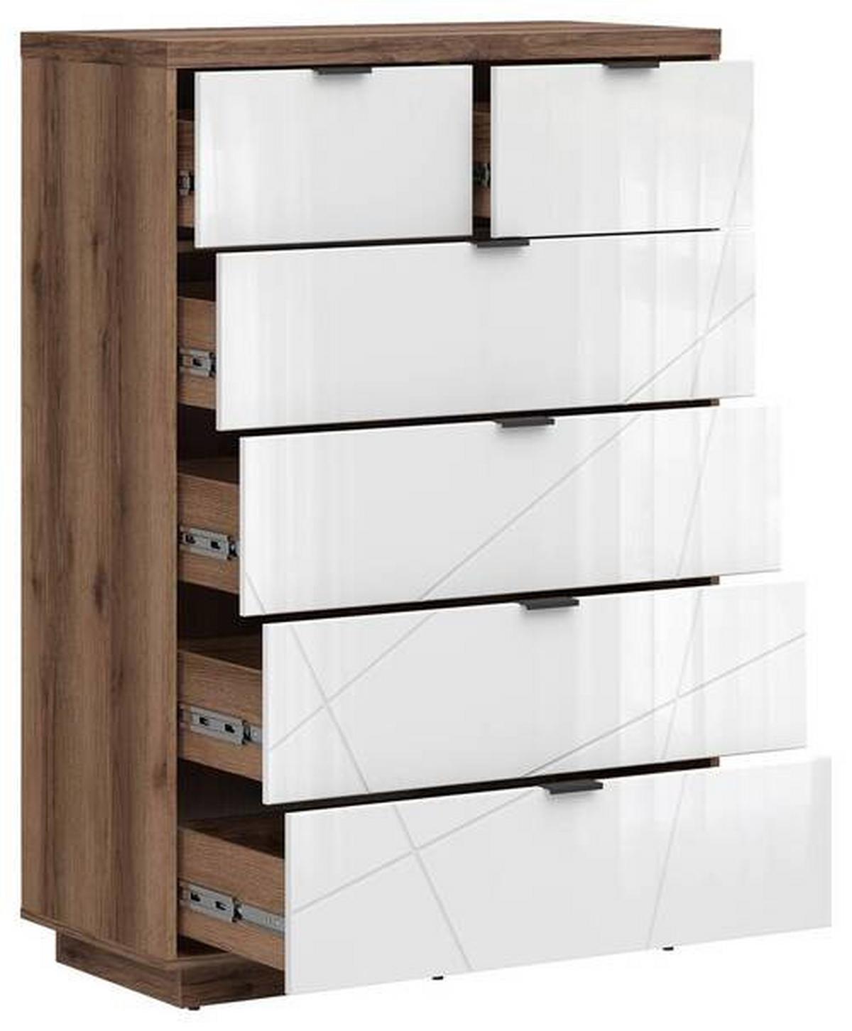 Kommode Forn Chest Of Drawers - Eichefarben/Weiß Hochglanz, Design, Holzwerkstoff (90/130,5/42,5cm)