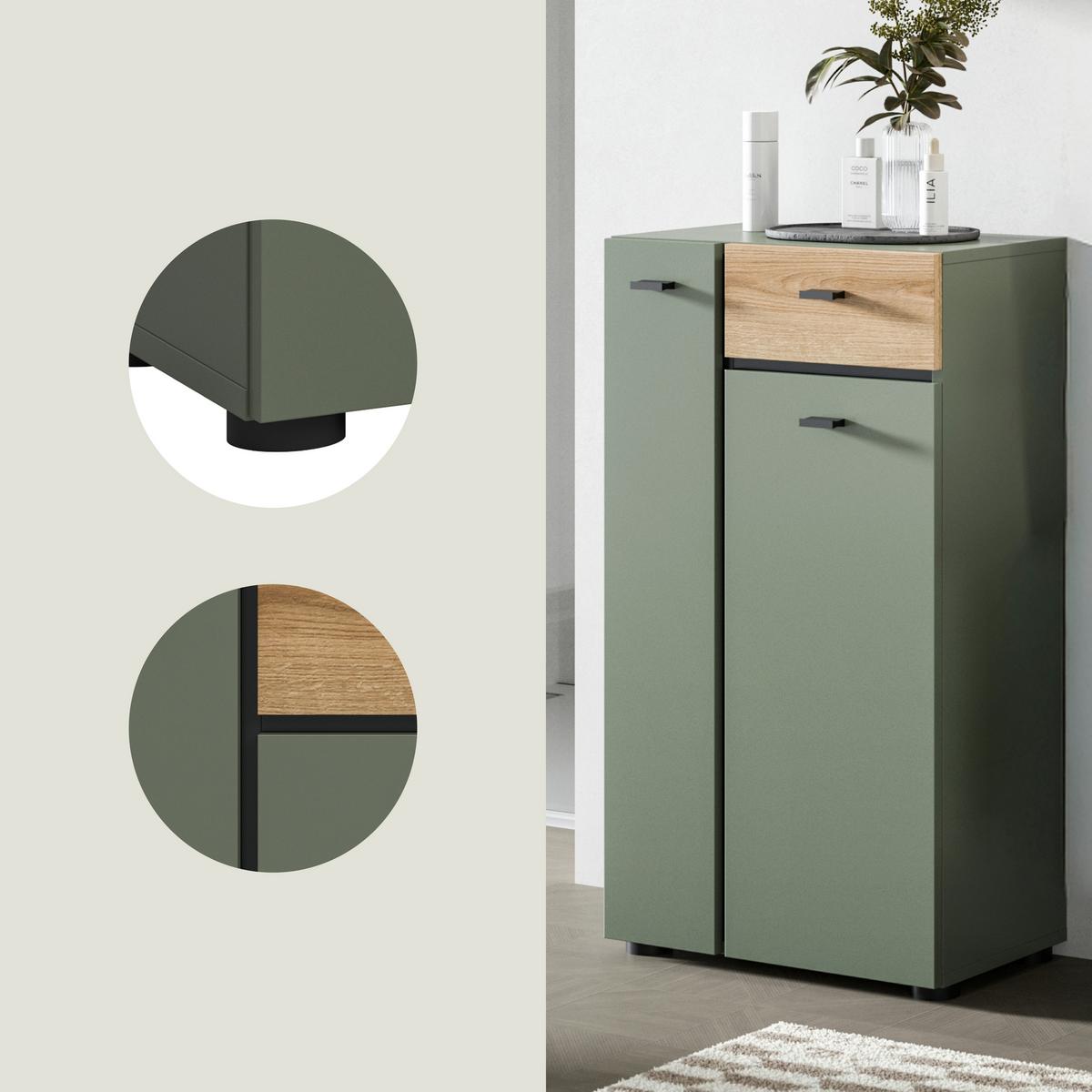 Midischrank Aqua Grün/Eichefarben B: 51cm - Eichefarben/Schwarz, Trend, Holzwerkstoff (51/91/30cm) - MID.YOU