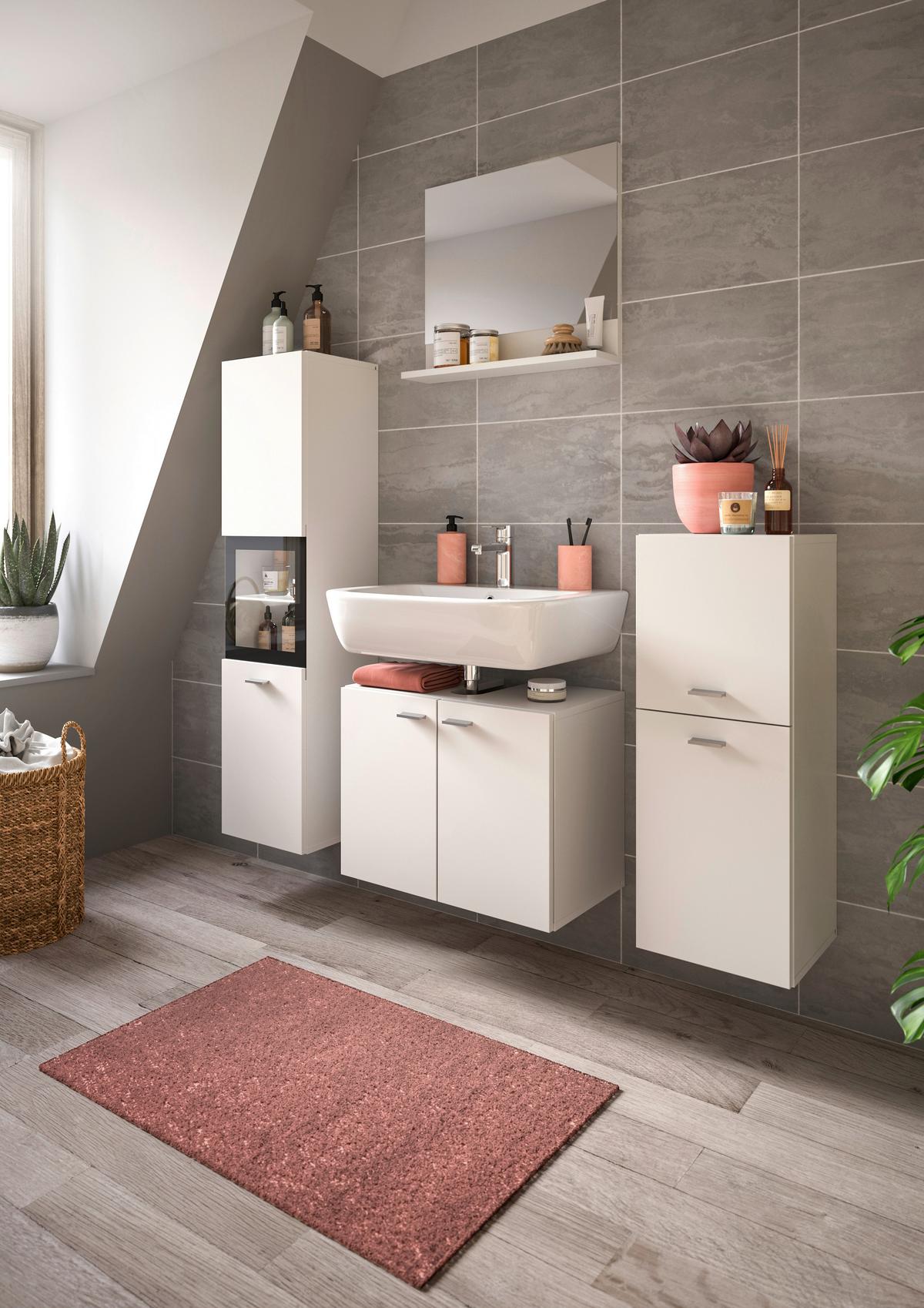 Badezimmer Boston Weiß B: 117 Cm - Silberfarben/Weiß, MODERN, Glas/Holzwerkstoff (117cm) - MID.YOU