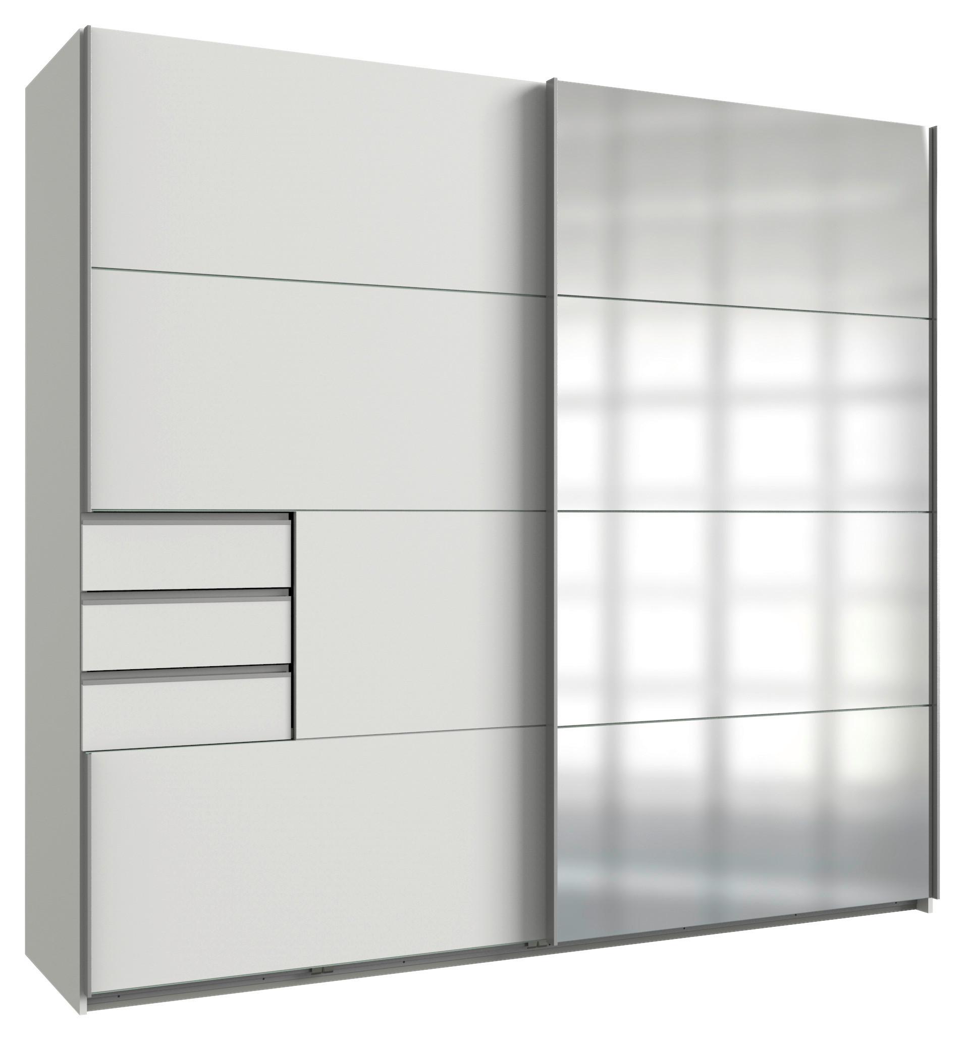 Schwebetürenschrank B: 225cm Saigon Weiß - Klar/Alufarben, KONVENTIONELL, Holzwerkstoff (225/210/64cm) - P & B