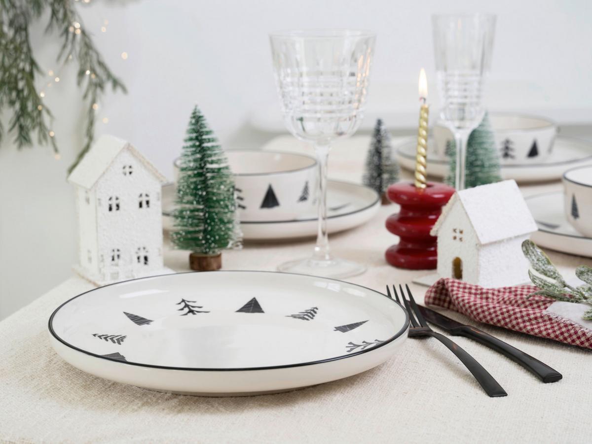 Tafelservice 8 -teilig. Steinzeug, Schwarz/Weiß - Schwarz/Weiß, Basics, Keramik - Creatable