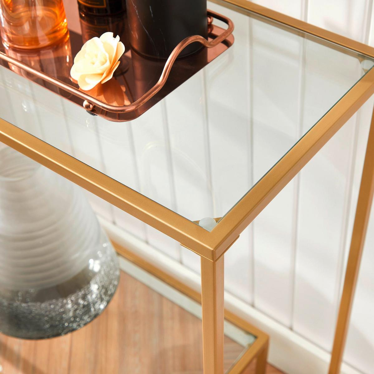 Konsolentisch B: 100 cm Goldfarben - Goldfarben, Trend, Glas/Metall (100/35/80cm) - Boxxx