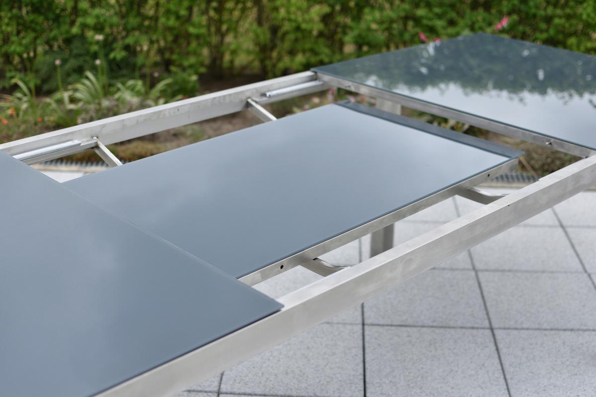 Gartentisch ausziehbar Metall L 180 cm - Silberfarben/Grau, MODERN, Glas/Metall (180/100/75cm) - Gardenson