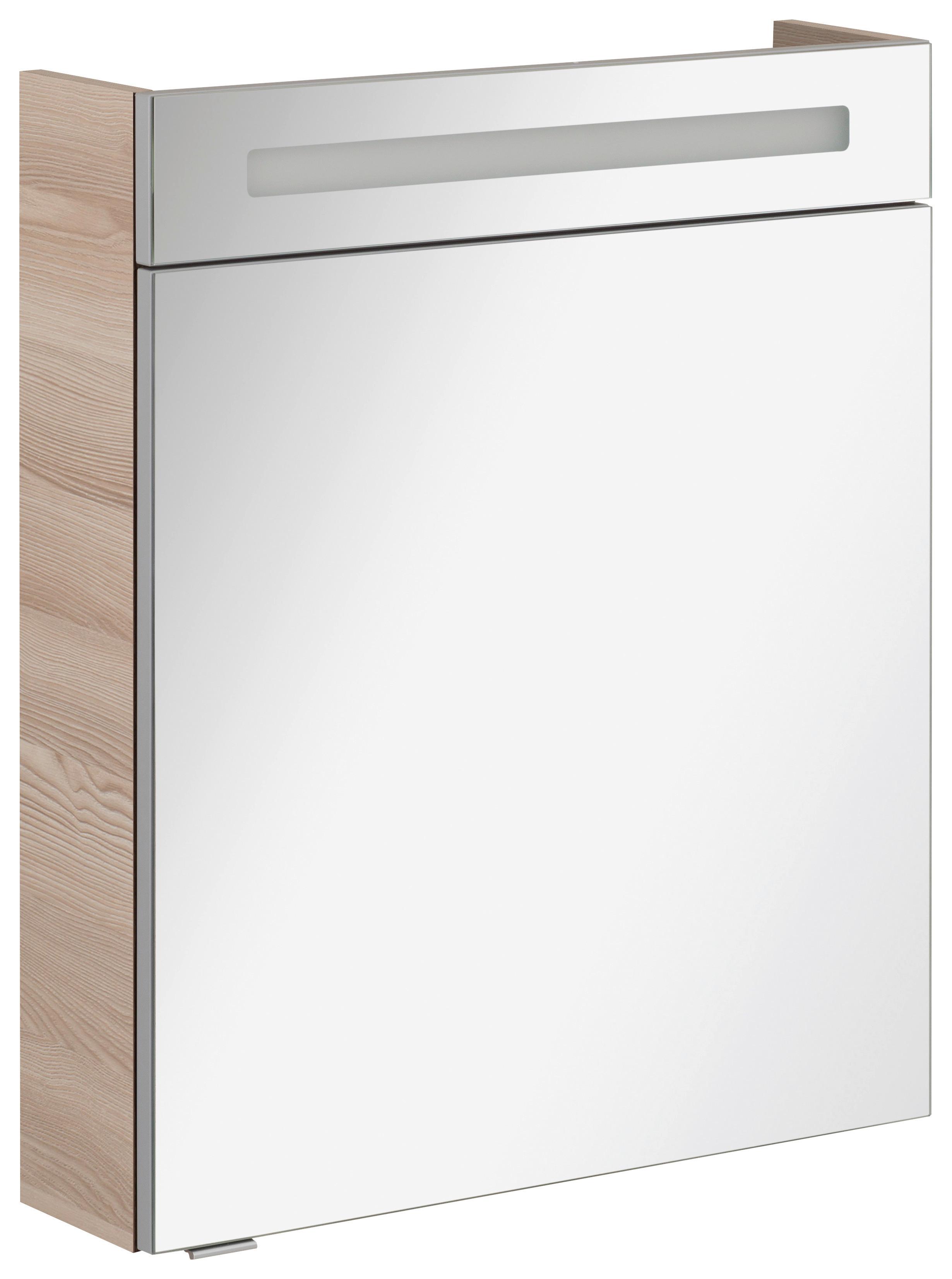 Spiegelschrank B.clever Mit Led 1-Türig BxHxT: 60x71x16 cm - Eschefarben, MODERN, Glas/Holzwerkstoff (60/71/16cm) - MID.YOU