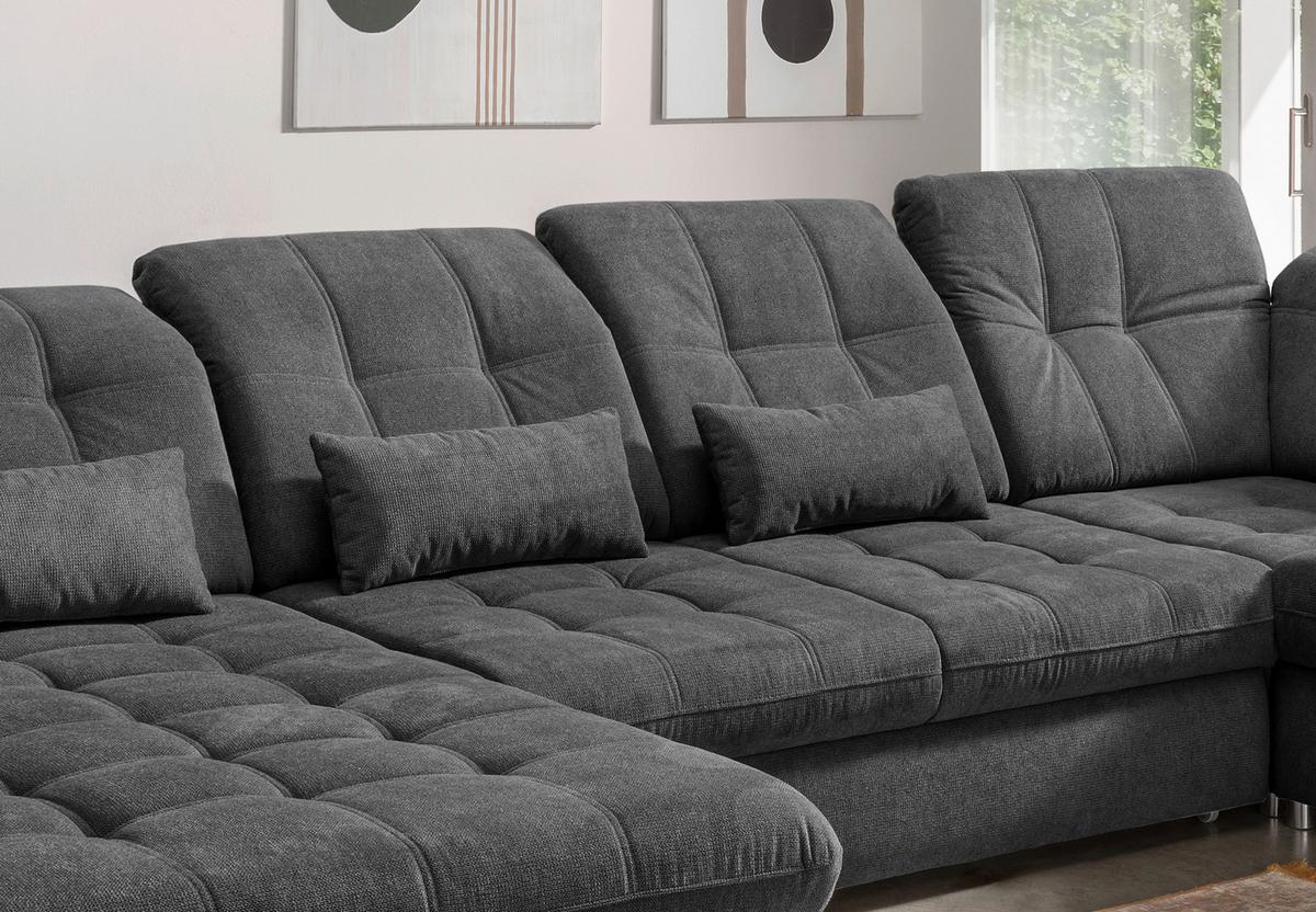 Wohnlandschaft Rigatti Mit Schlaffunktion Anthrazit - Anthrazit/Schwarz, MODERN, Textil (184/387/252cm) - Livetastic