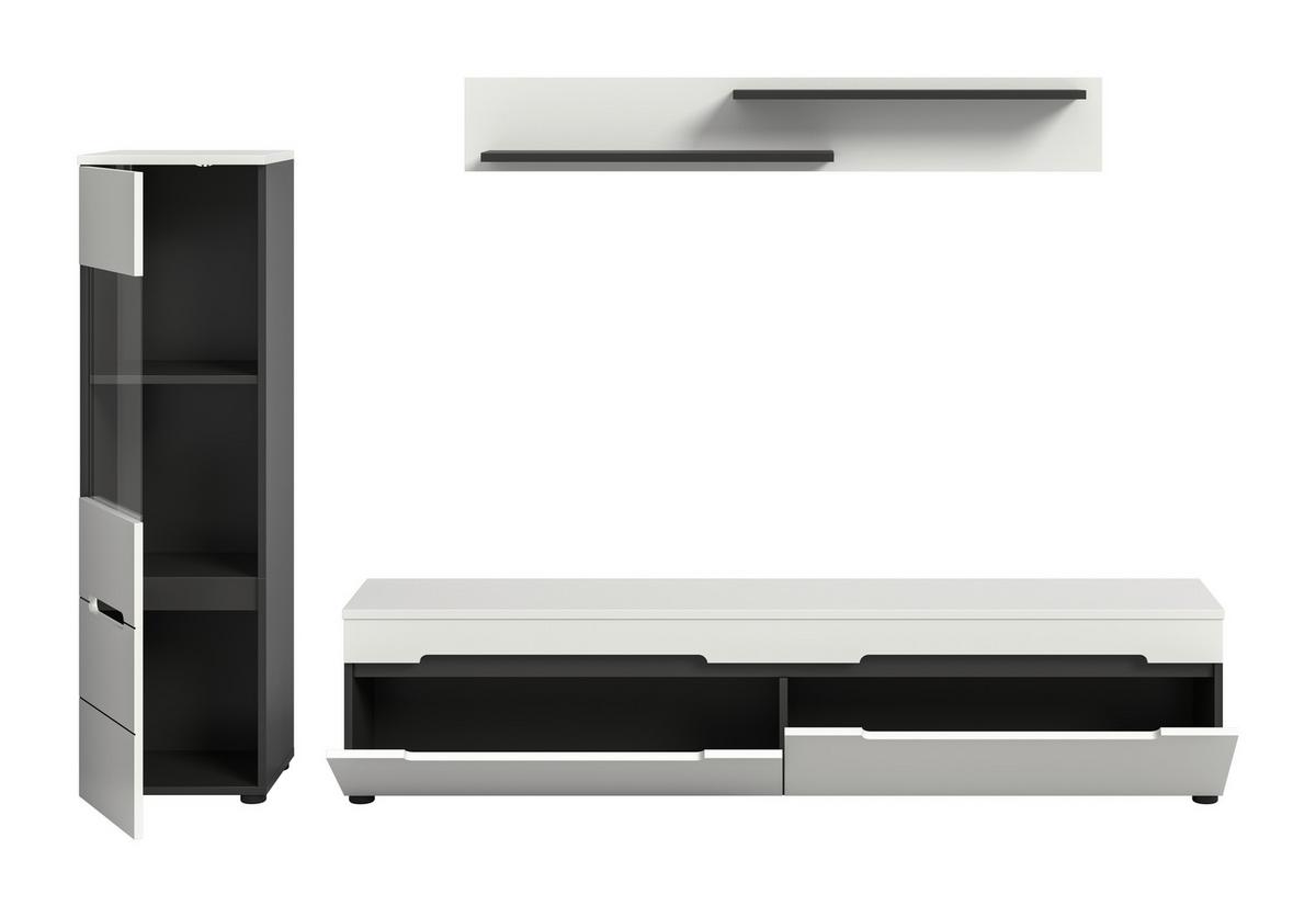 WOHNWAND Canu Weiß B: 221cm - Schwarz/Weiß, Design, Holzwerkstoff (221/141/33cm) - Livetastic