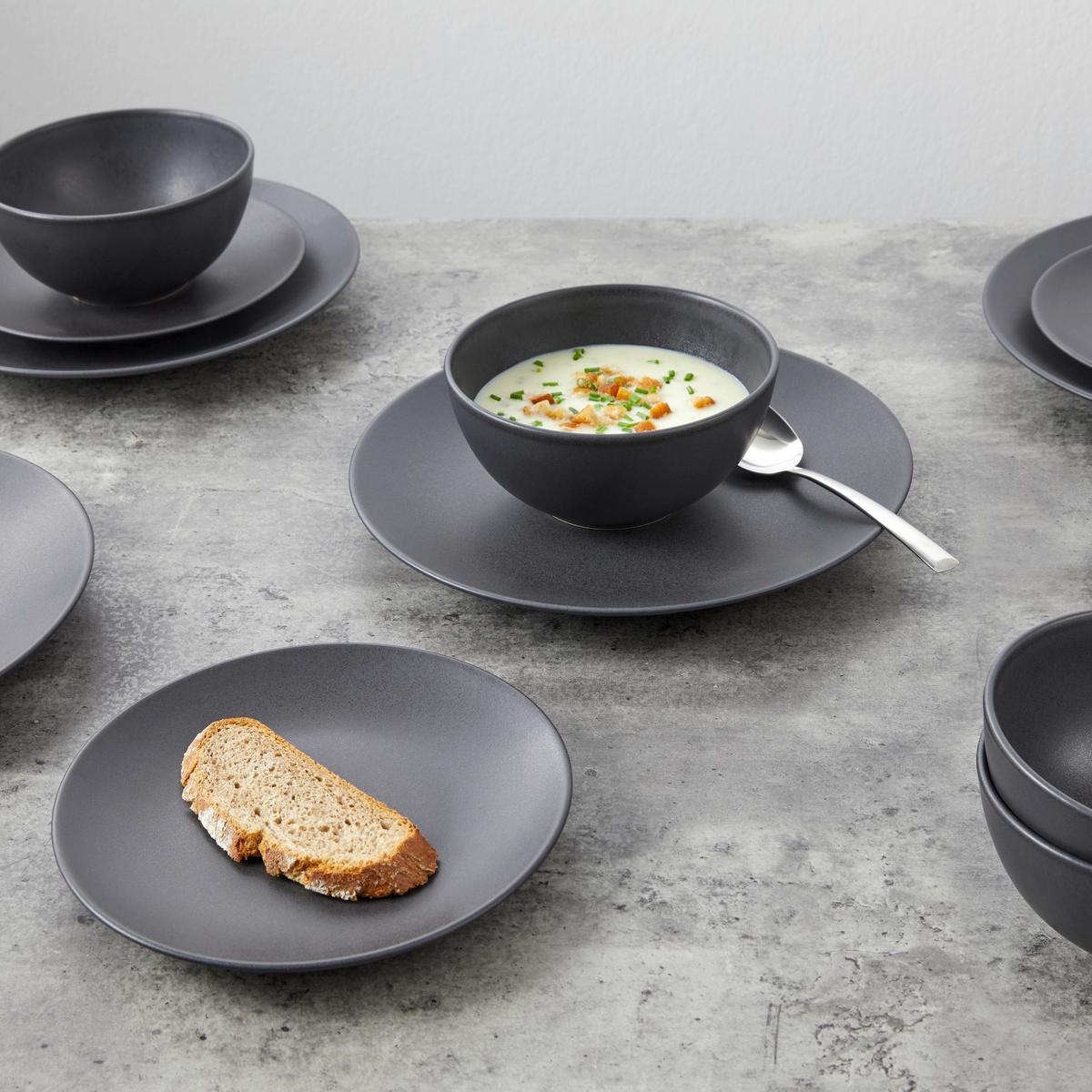 Tafelservice Keramik 4 Personen Geschirr Set Schwarz - Schwarz, MODERN, Keramik - Creatable