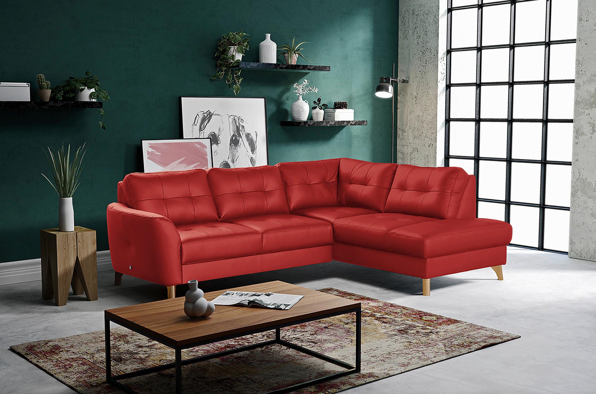Ecksofa Nordic Rot S: ca. 236x190 cm - Buchefarben/Rot, Design, Leder/Textil (236/190cm) - Livetastic
