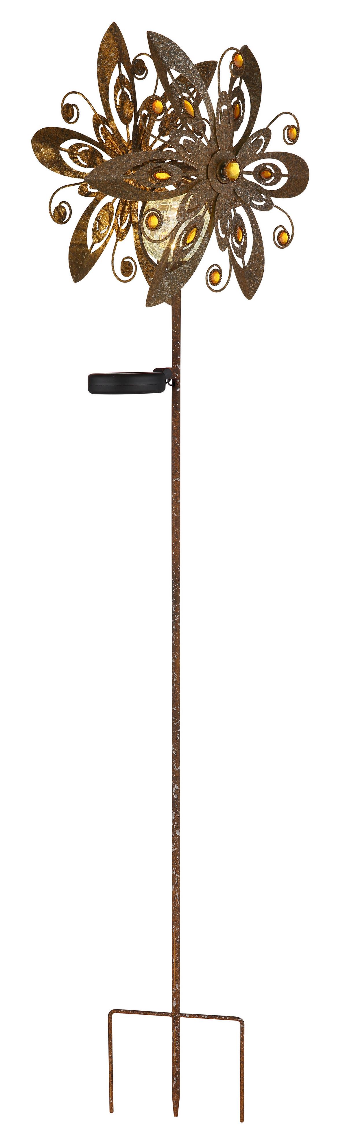 Solarleuchte 3000k, Warmweiß - Klar/Rostfarben, Design, Glas/Metall (32/17,5/124cm) - Globo