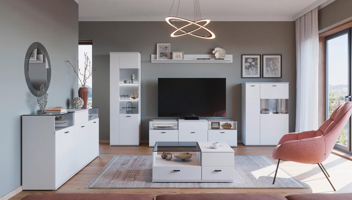 Vitrine Rion Weiß B: 90,1 cm - Weiß, MODERN, Glas/Holzwerkstoff (90/132,4/38cm)