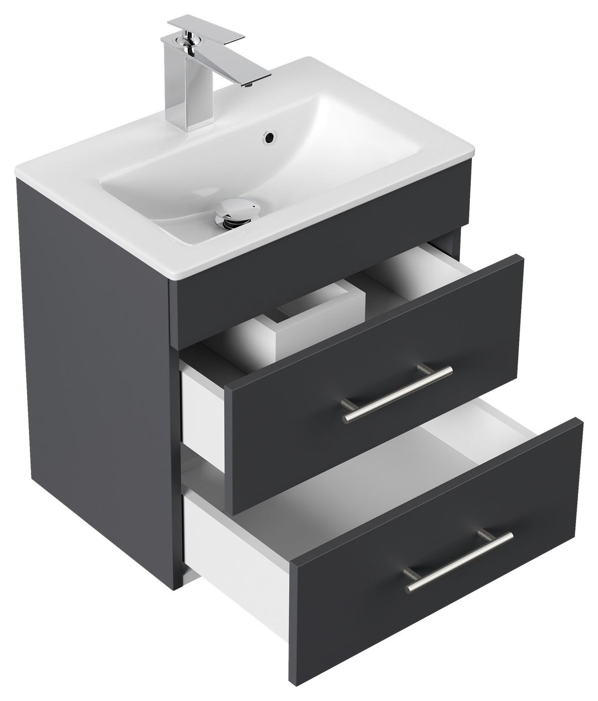 Badezimmer Portus Graphitfarben B: 50 cm - Graphitfarben/Weiß, MODERN, Keramik/Holzwerkstoff (50cm) - MID.YOU