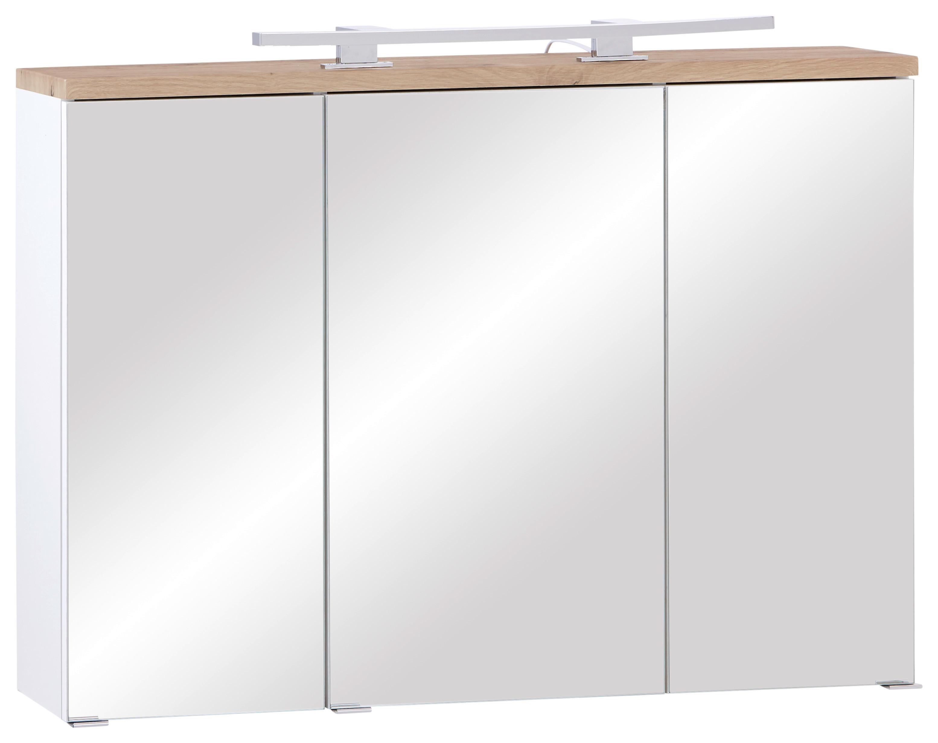 Spiegelschrank Marbella Mit Led 3-Türig 100x70x20 Cm - Weiß, MODERN, Glas/Holzwerkstoff (100/70/20cm)