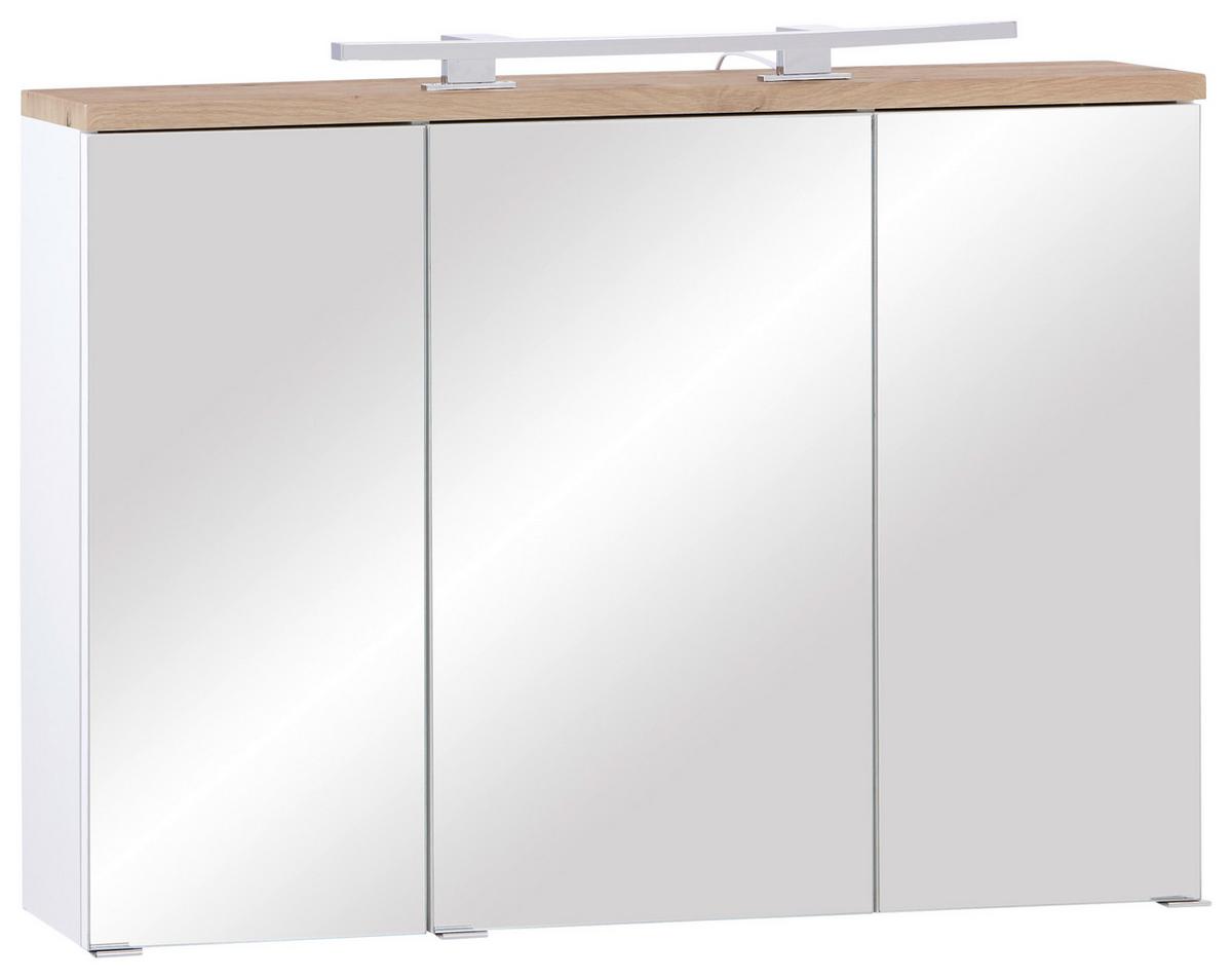 Spiegelschrank Marbella Mit Led 3-Türig 100x70x20 Cm - Weiß, MODERN, Glas/Holzwerkstoff (100/70/20cm)