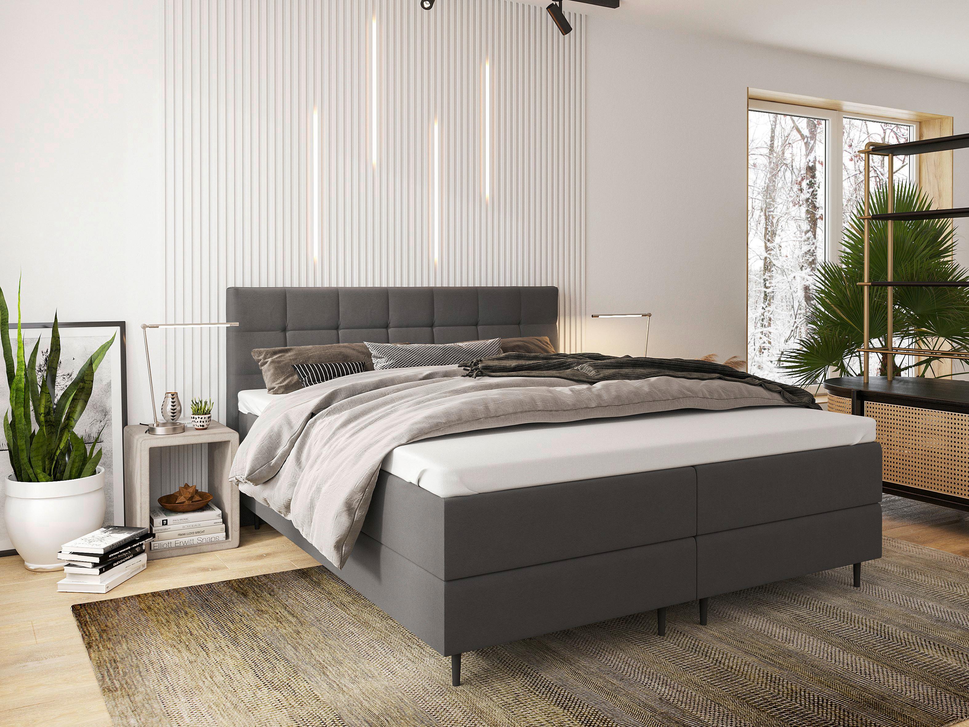 Boxspringbett mit Topper 180x200 Oregon - Dunkelgrau/Schwarz, KONVENTIONELL, Textil (180/200cm)