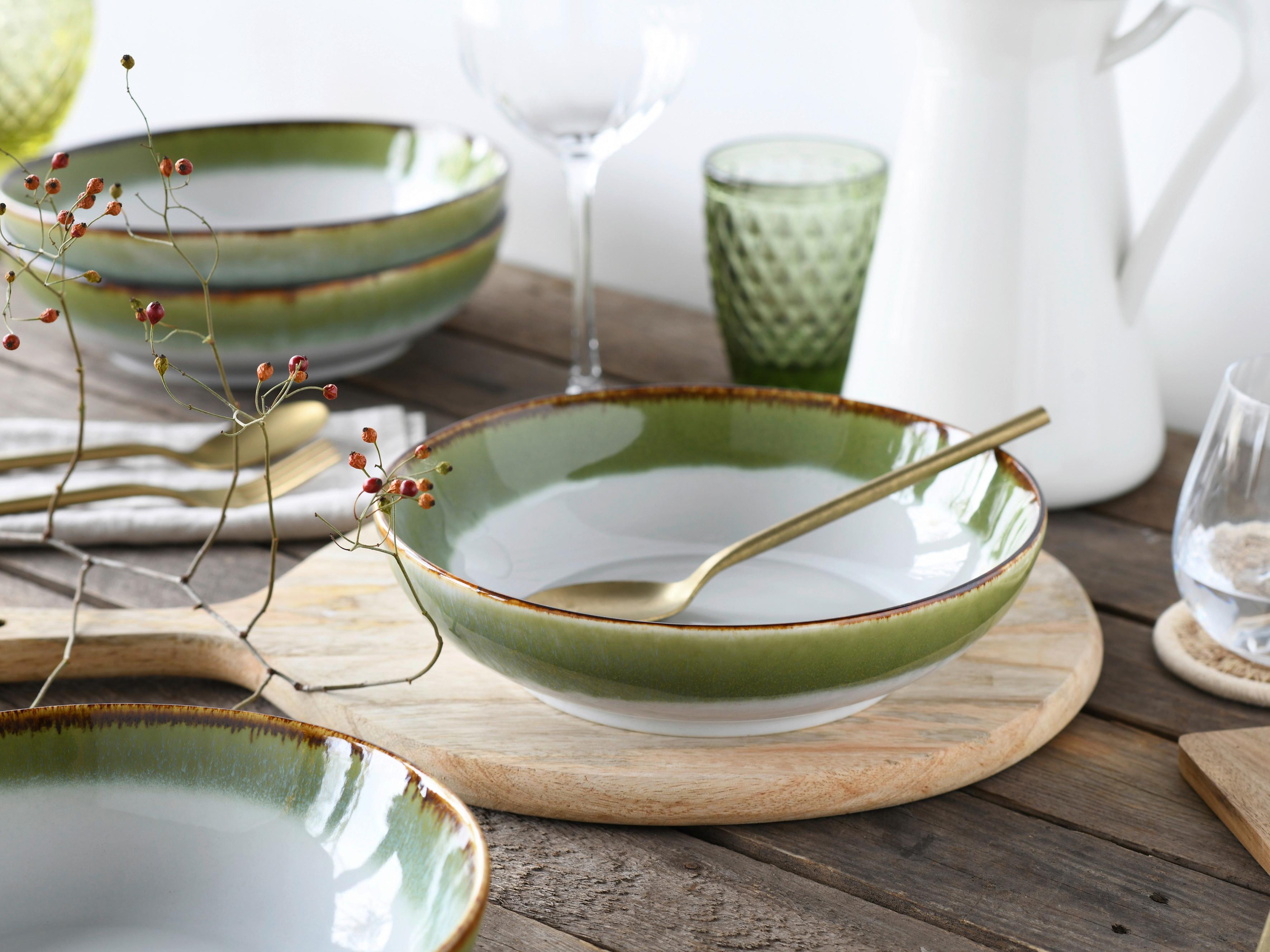 Schüsselset 4 -teilig. Cascade Steinzeug, Weiß/grün - Weiß/Grün, Design, Keramik - Creatable